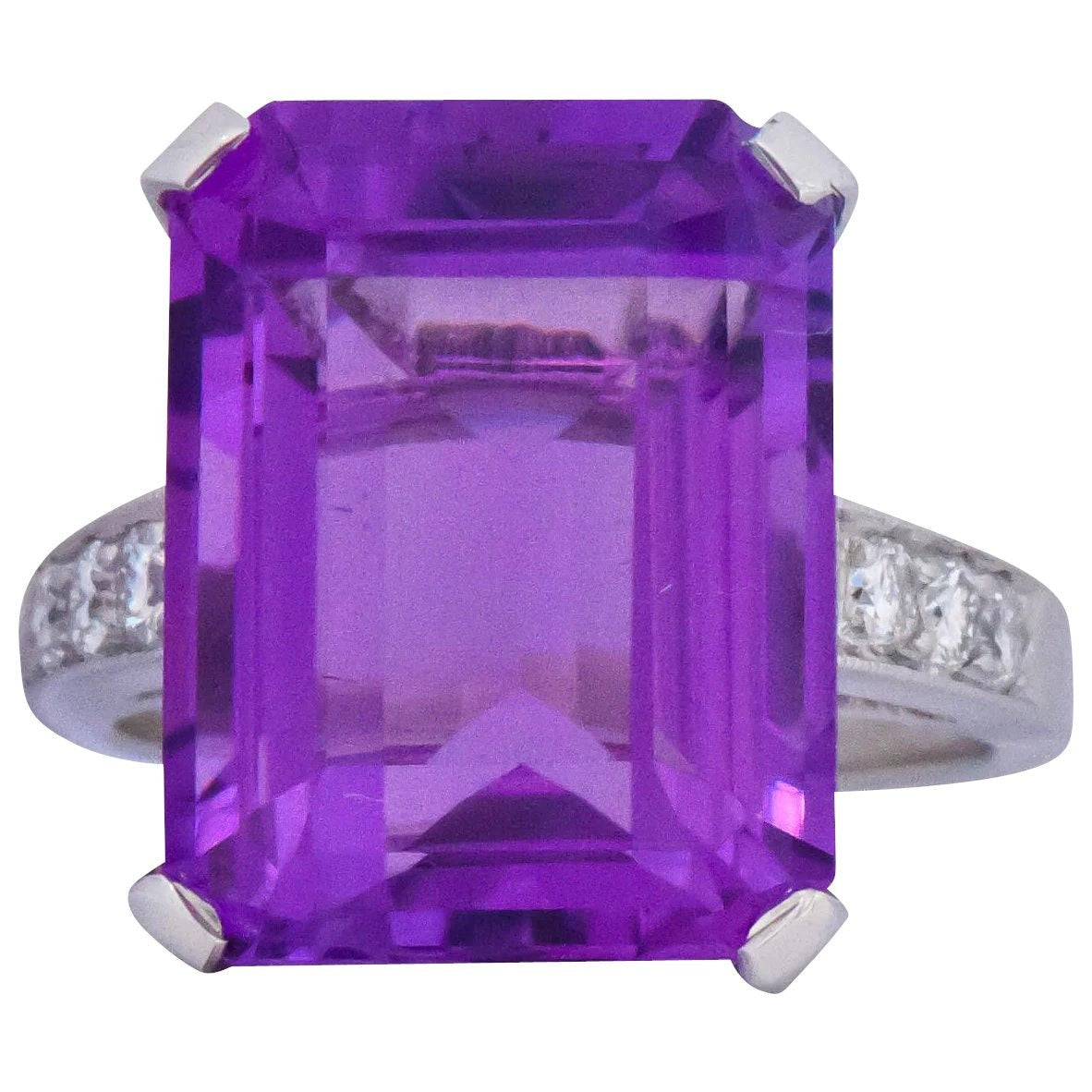 Modern Amethyst Diamond Platinum Gemstone Statement Ring Wilson's Estate Jewelry