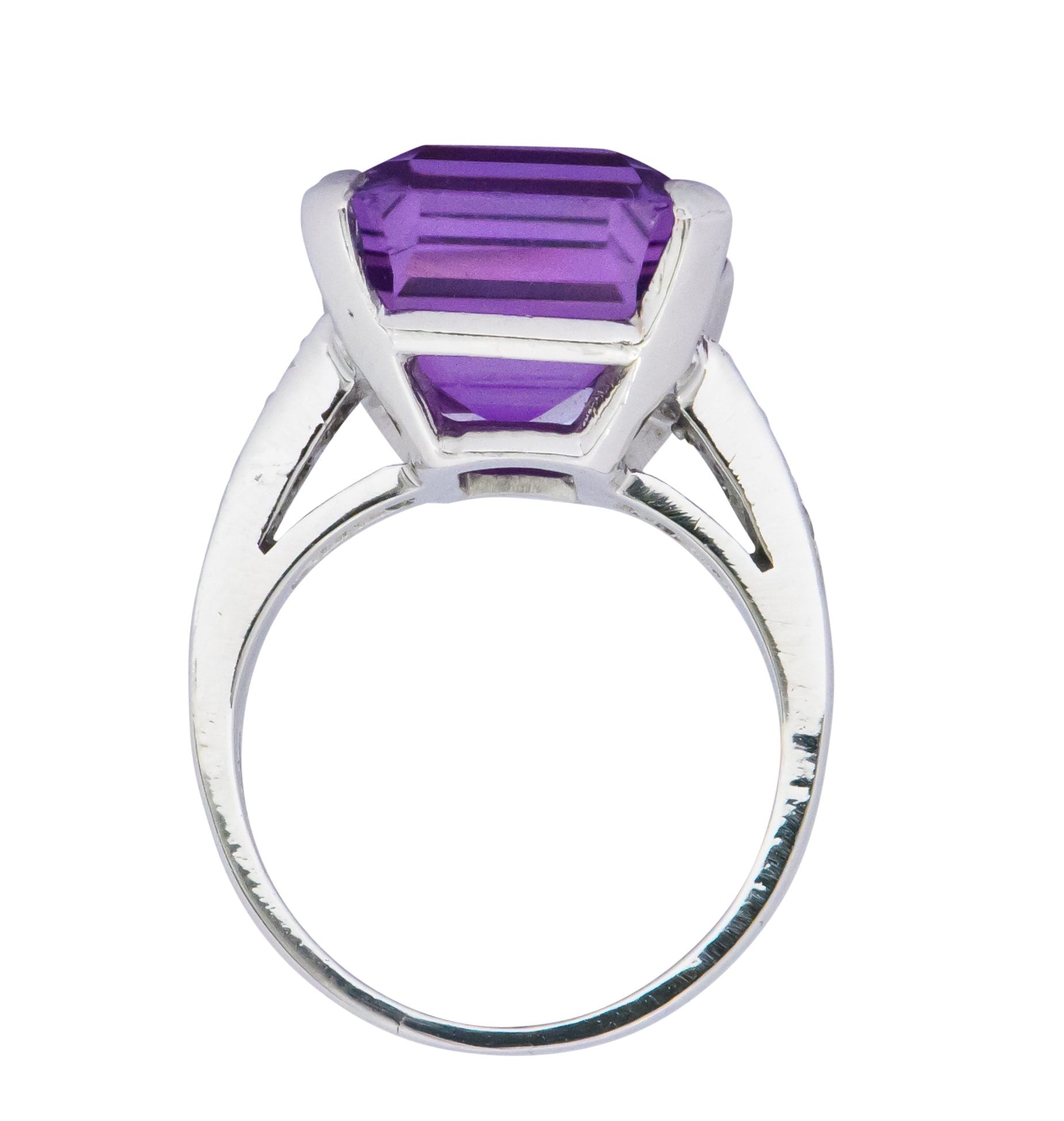 Modern Amethyst Diamond Platinum Gemstone Statement Ring Wilson's Estate Jewelry