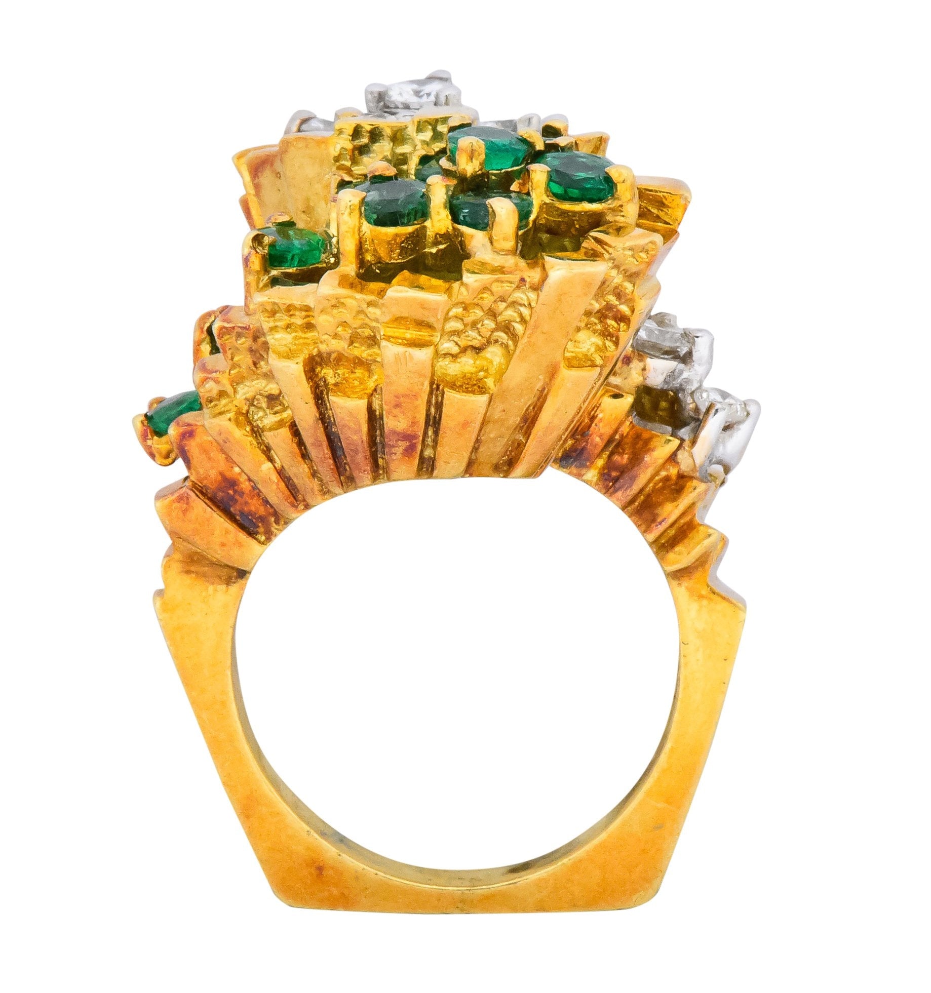 Modernist 2.20 CTW Diamond Emerald 18 Karat Gold Bypass Cocktail Ring - Wilson's Estate Jewelry