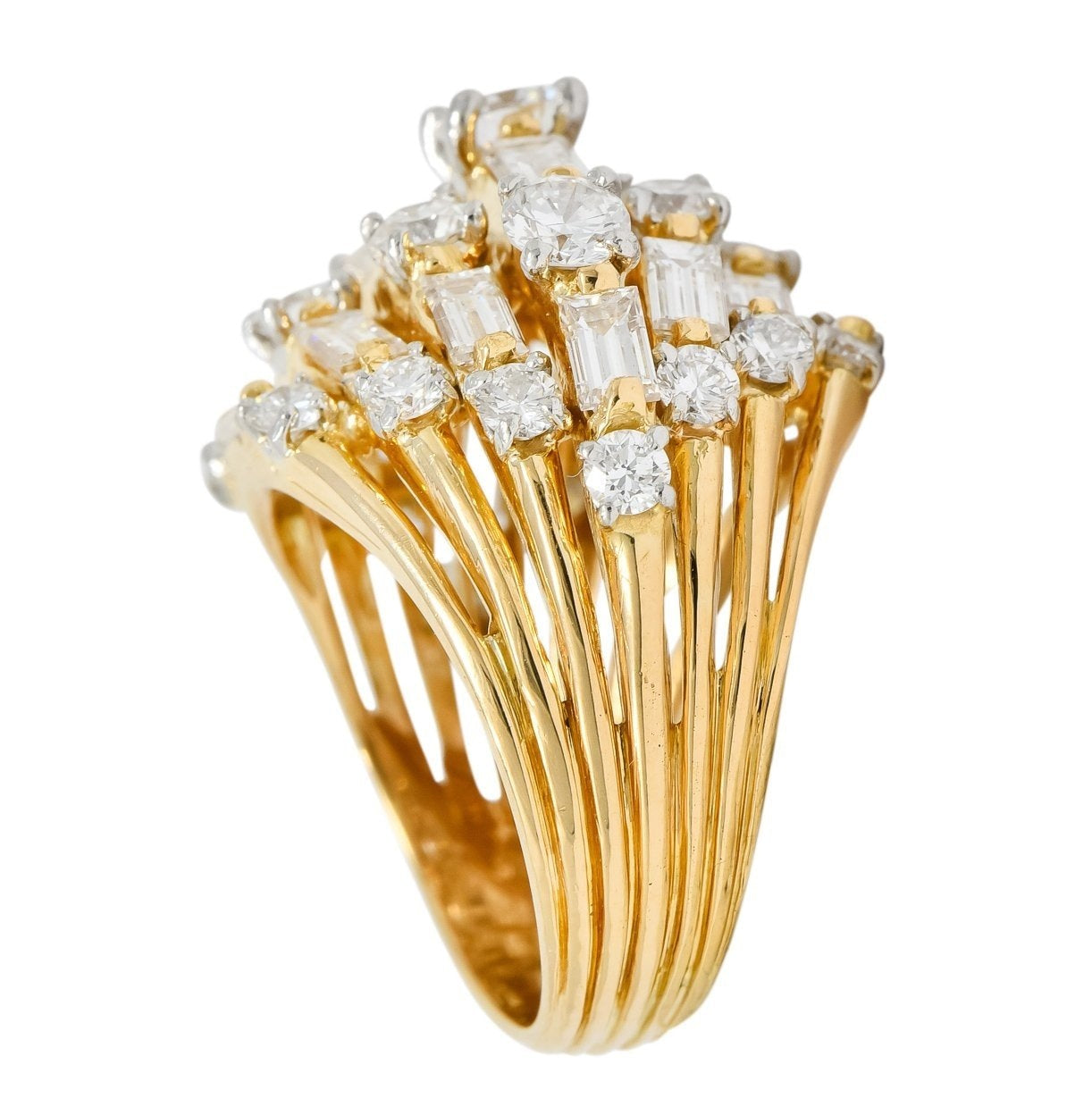 Oscar Heyman Bros. 1960's 4.30 CTW Brilliant Baguette Diamond 18 Karat Gold Cocktail Ring - Wilson's Estate Jewelry