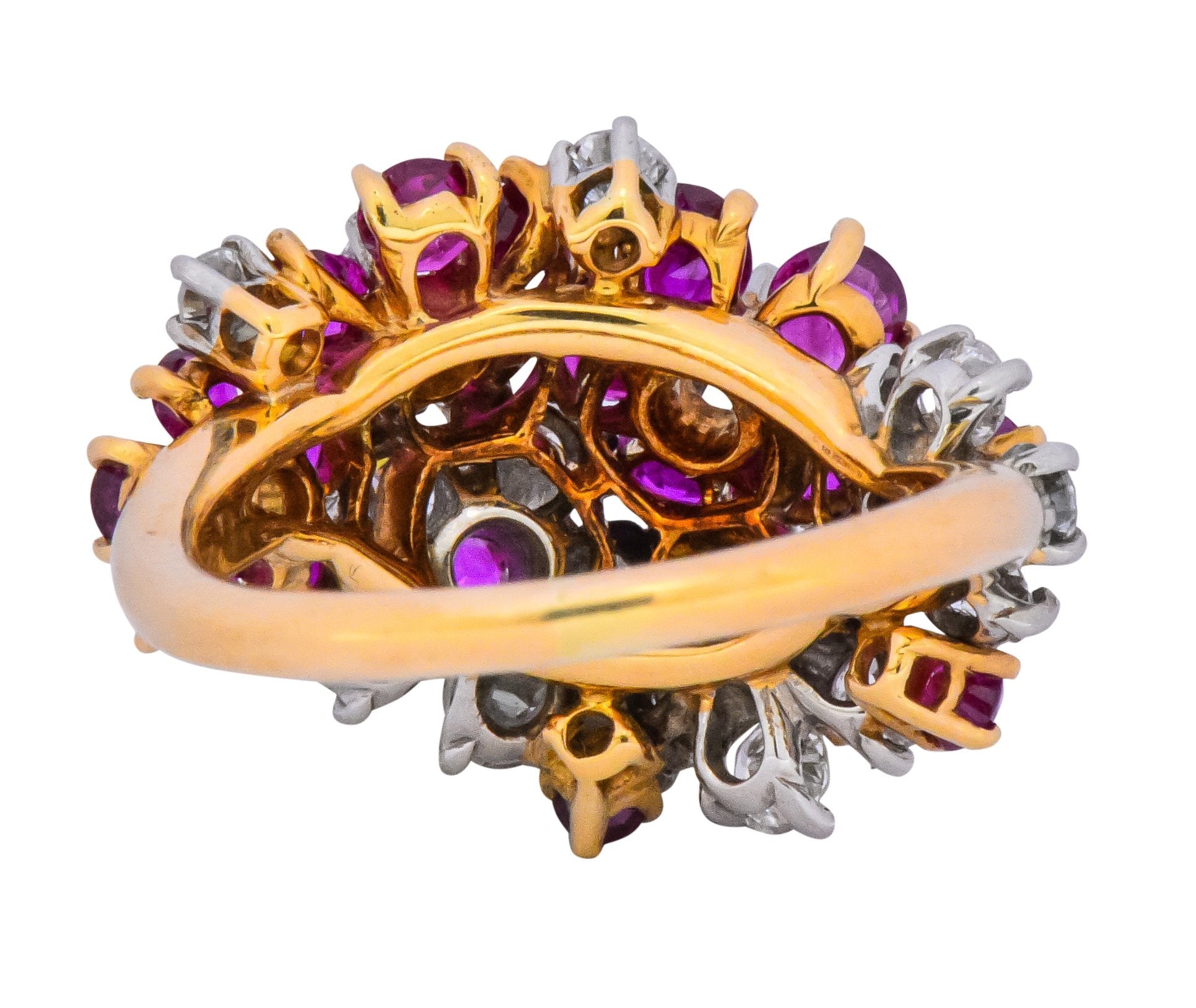 Oscar Heyman Retro 5.15 CTW Diamond Ruby 18 Karat Gold Cluster Flower Ring - Wilson's Estate Jewelry