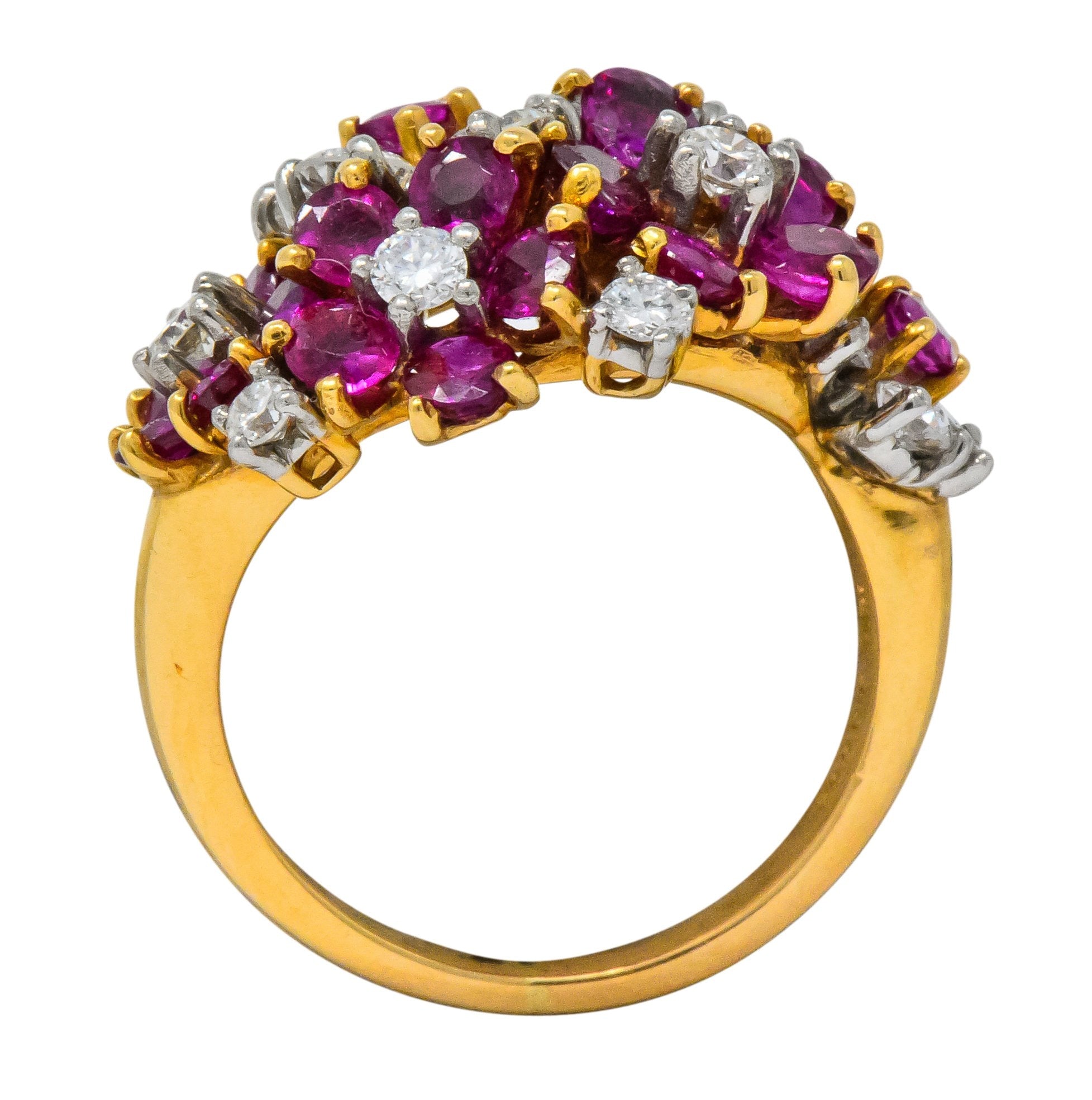 Oscar Heyman Retro 5.15 CTW Diamond Ruby 18 Karat Gold Cluster Flower Ring - Wilson's Estate Jewelry