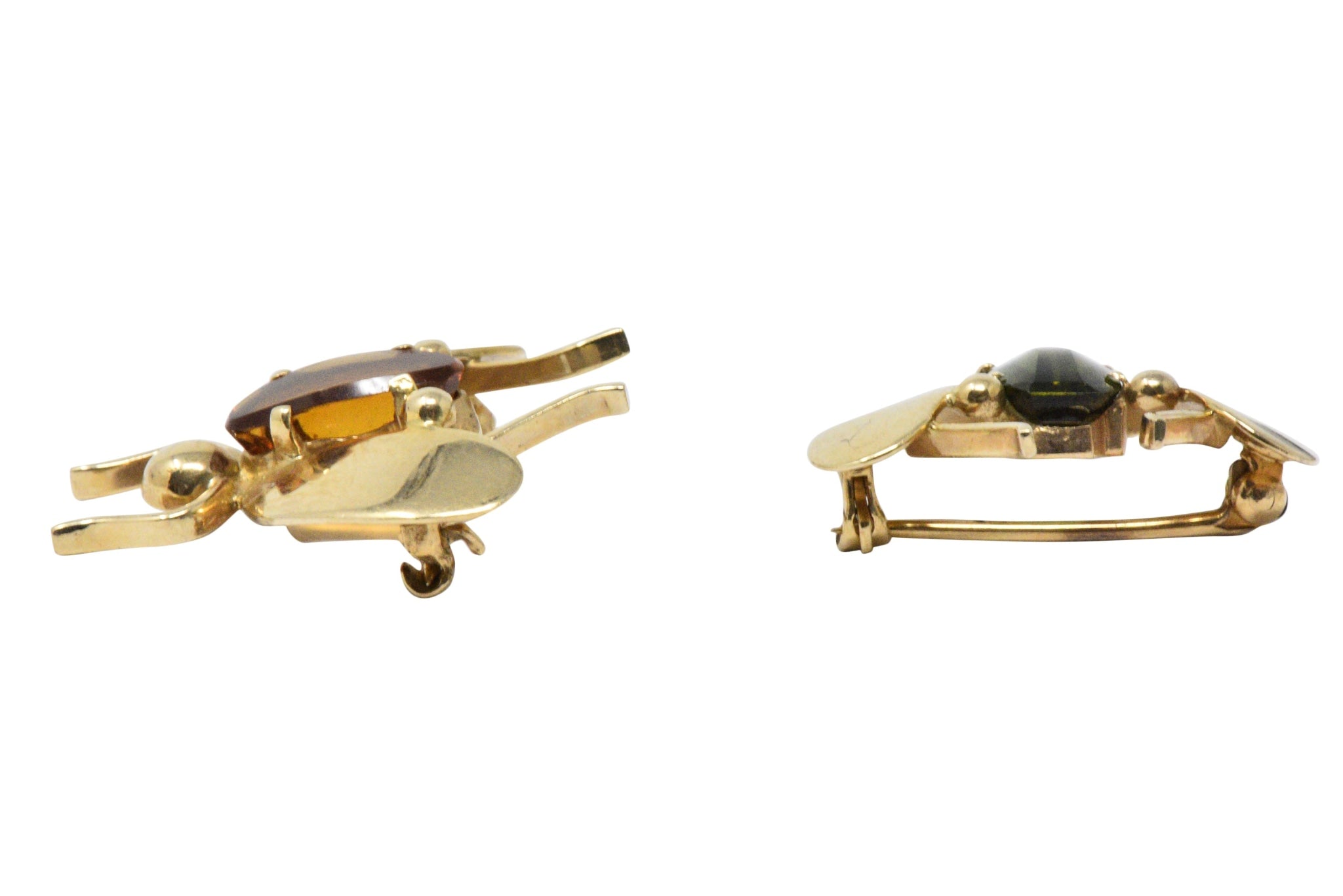 Pair of Retro Tiffany & Co. Citrine, Tourmaline & 14K Gold Bug Brooches Wilson's Estate Jewelry