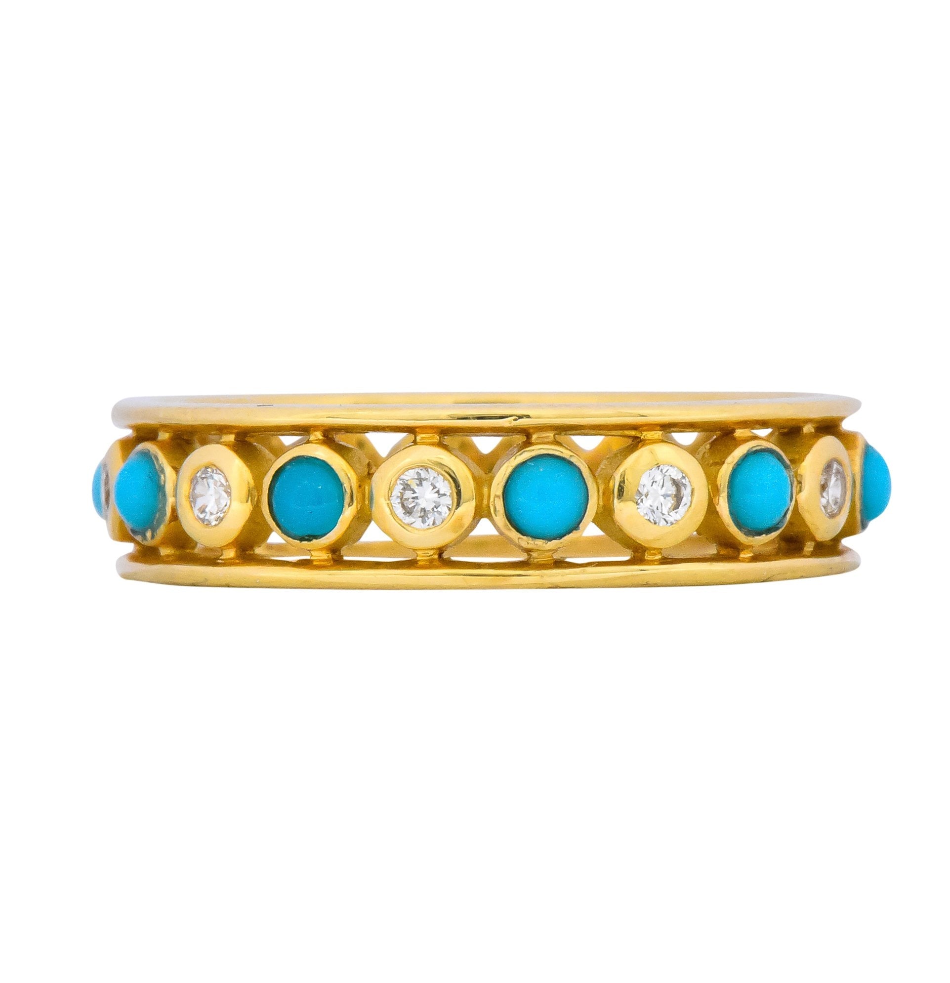 Paloma Picasso Tiffany & Co. Italy Diamond Turquoise 18 Karat Gold Band Ring - Wilson's Estate Jewelry