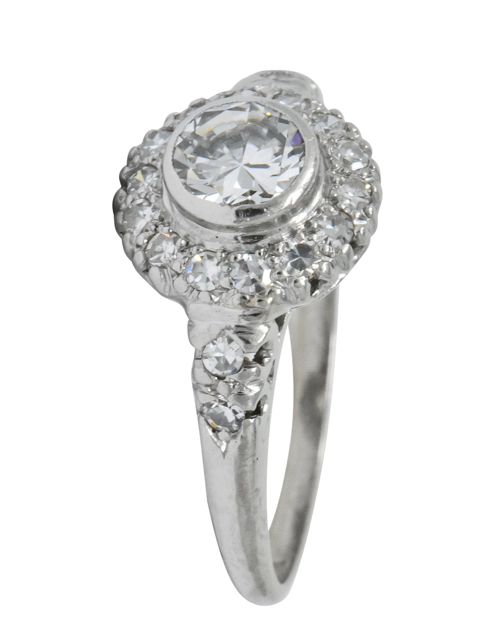 Retro 0.80 CTW Diamond Platinum Cluster Engagement Ring - Wilson's Estate Jewelry