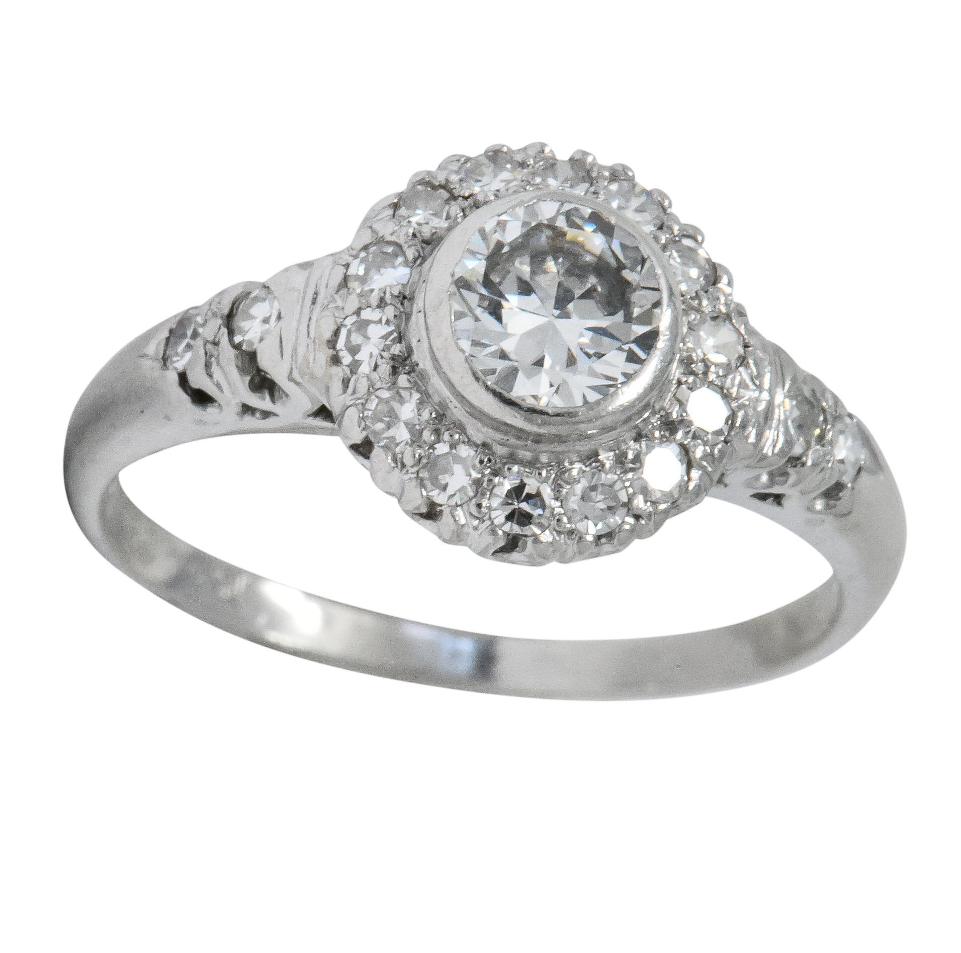 Retro 0.80 CTW Diamond Platinum Cluster Engagement Ring - Wilson's Estate Jewelry