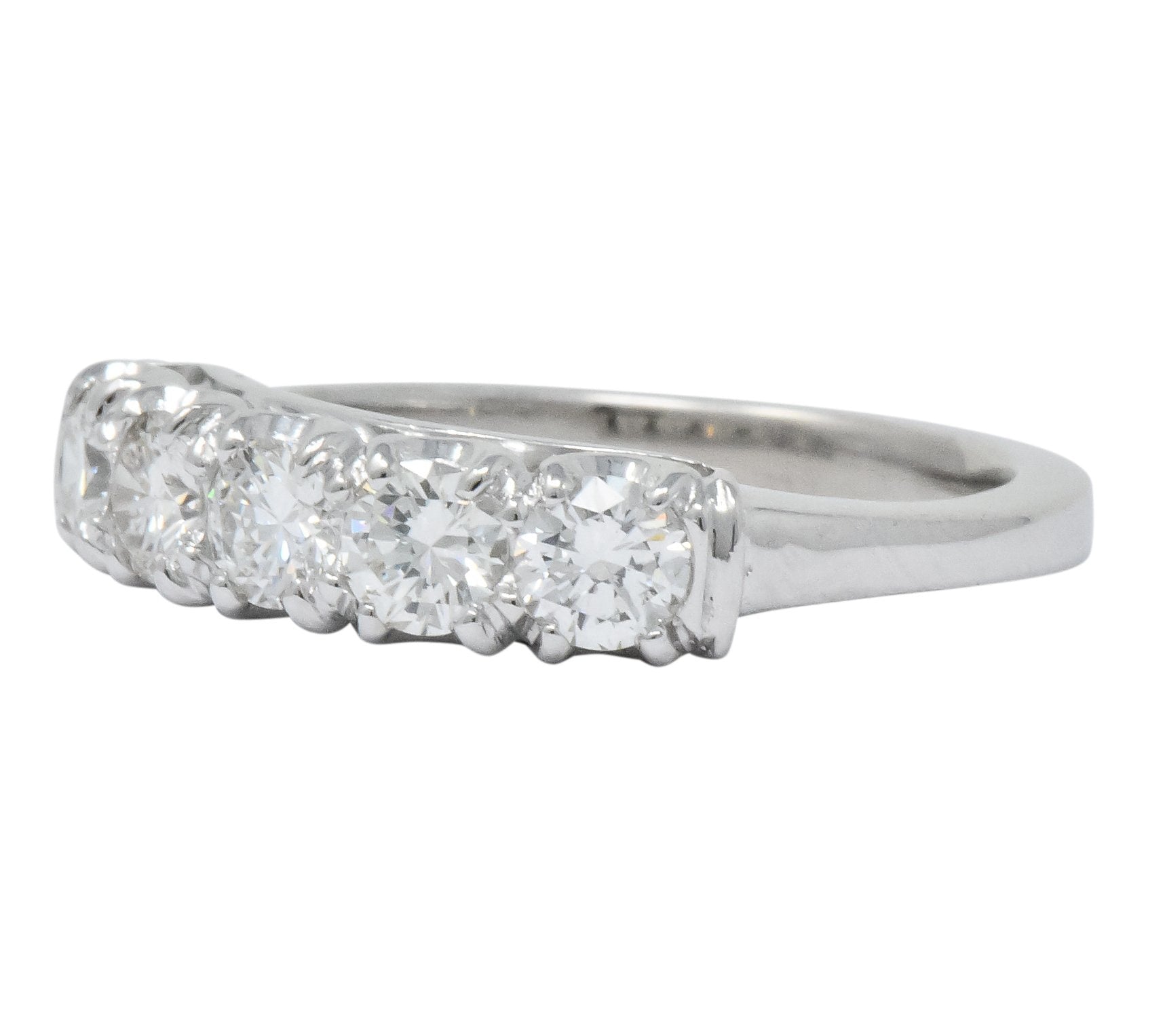 Retro 0.90 CTW Diamond Platinum Anniversary 5 Stone Band Ring Wilson's Antique & Estate Jewelry