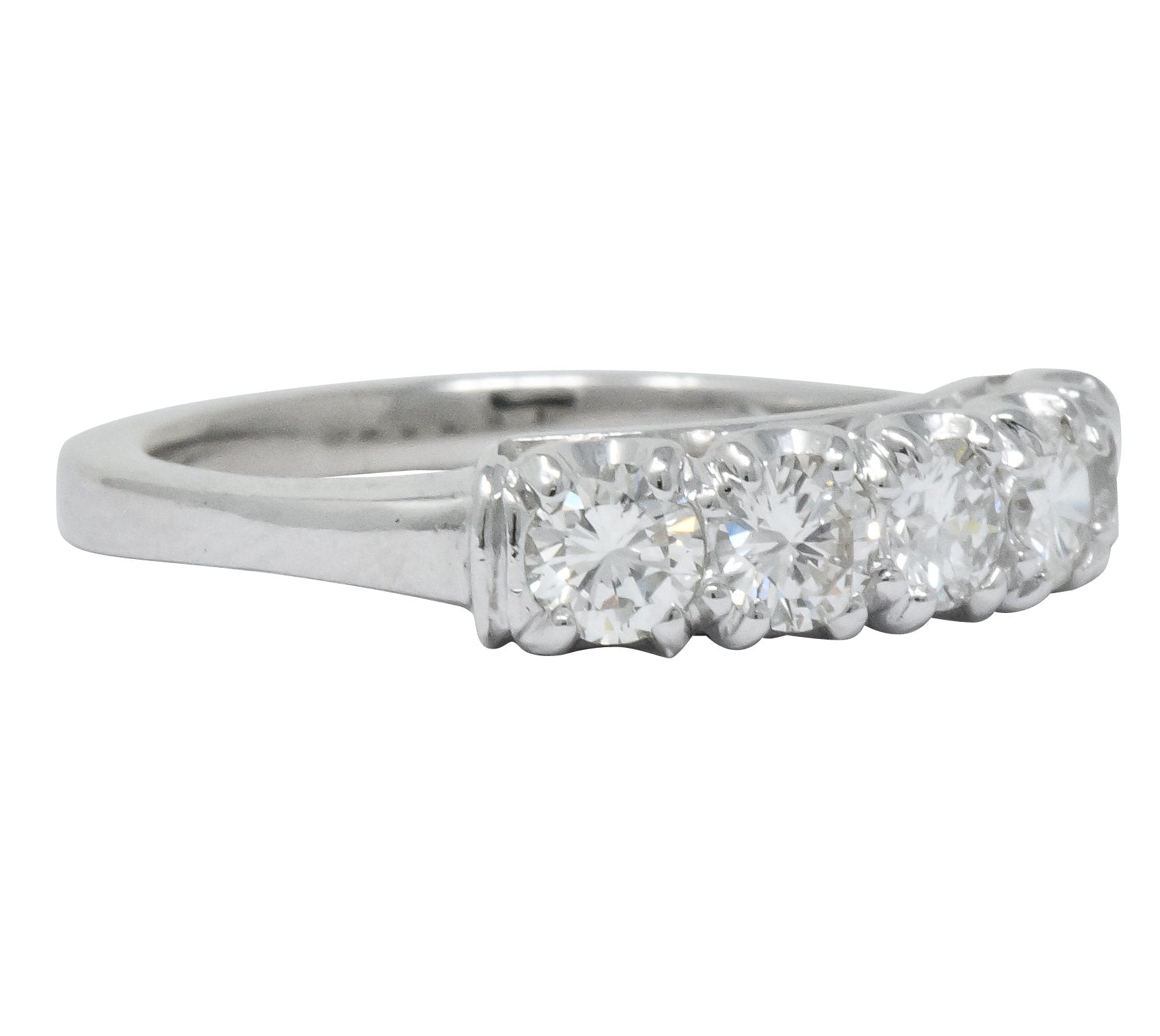 Retro 0.90 CTW Diamond Platinum Anniversary 5 Stone Band Ring Wilson's Antique & Estate Jewelry