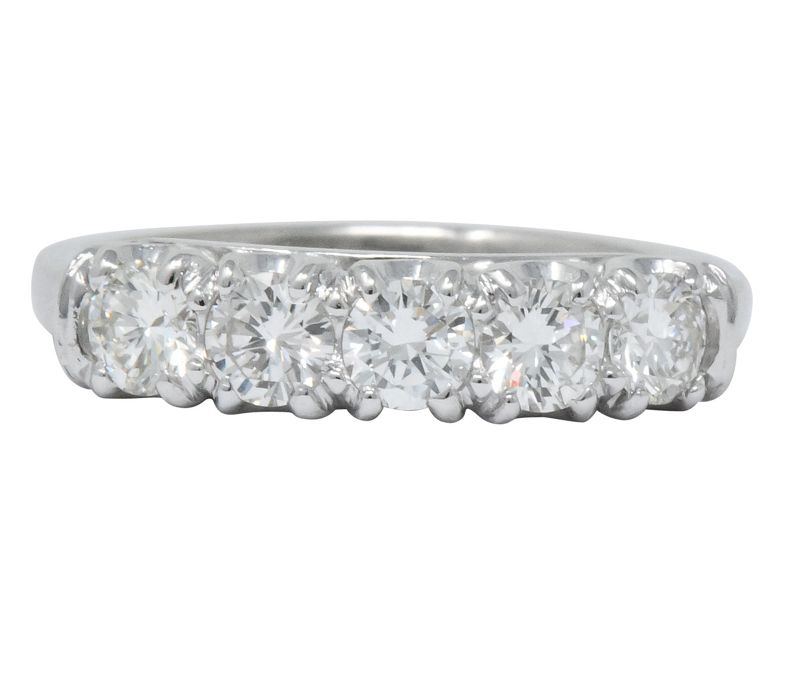 Retro 0.90 CTW Diamond Platinum Anniversary 5 Stone Band Ring Wilson's Antique & Estate Jewelry