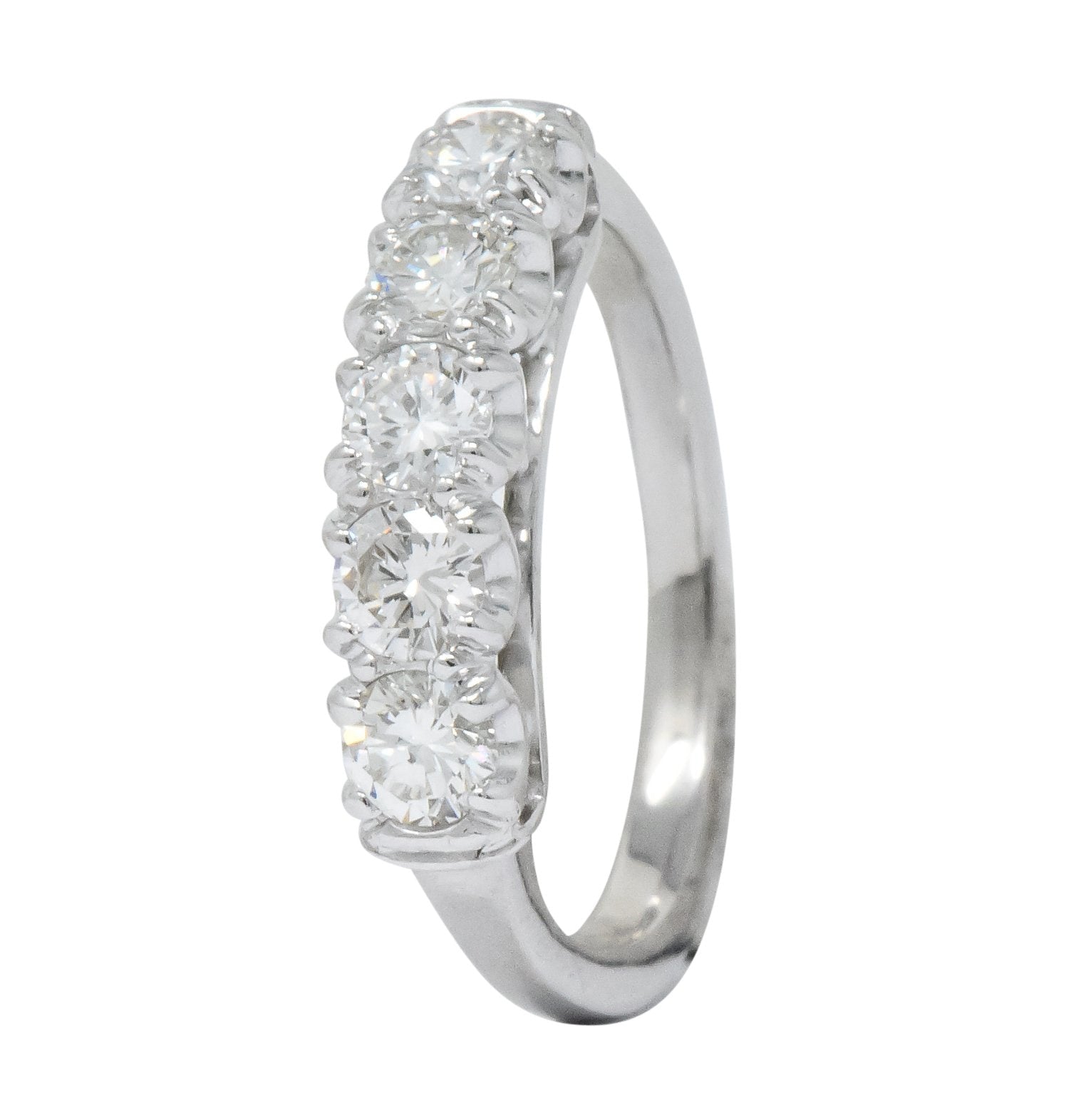 Retro 0.90 CTW Diamond Platinum Anniversary 5 Stone Band Ring Wilson's Antique & Estate Jewelry