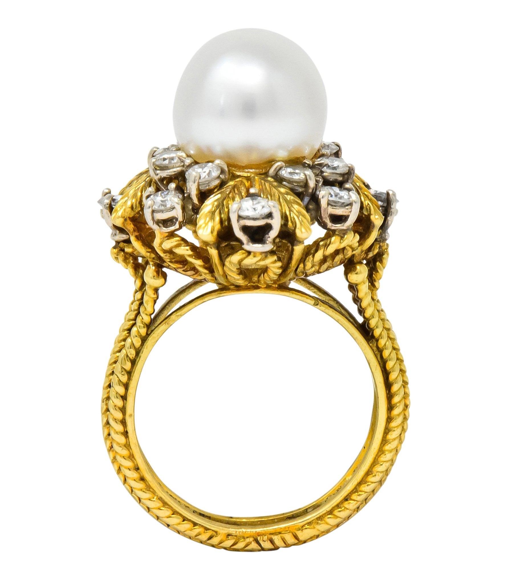 Retro 0.95 CTW Diamond South Sea Pearl 18 Karat Gold Cluster Ring - Wilson's Estate Jewelry