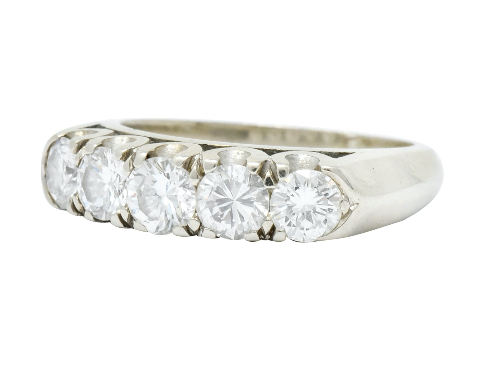 Retro 1.00 CTW Diamond 14 Karat White Gold Fishtail Band Ring - Wilson's Estate Jewelry