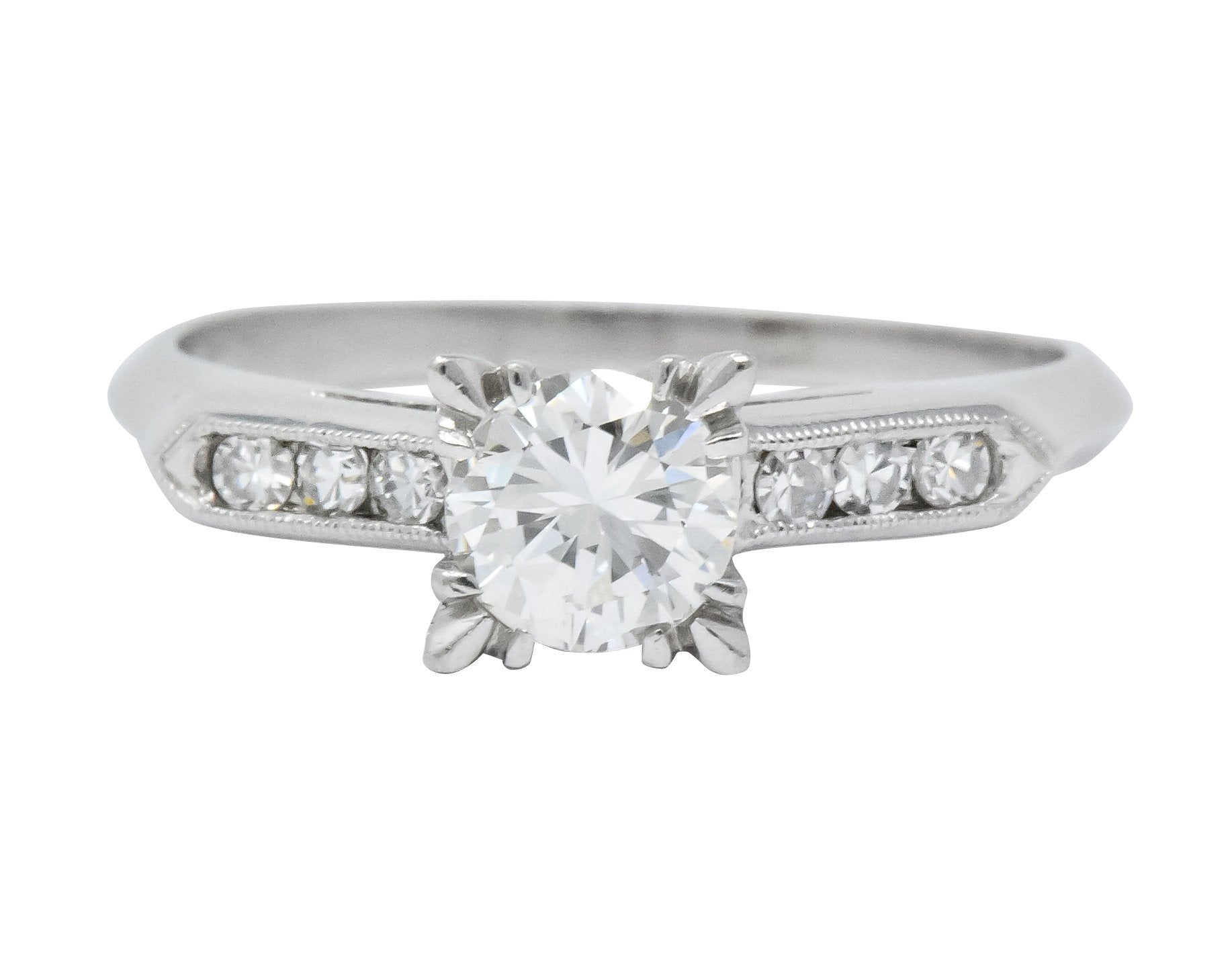 Retro 1.08 CTW Round Brilliant Cut Diamond Platinum Engagement Ring - Wilson's Estate Jewelry