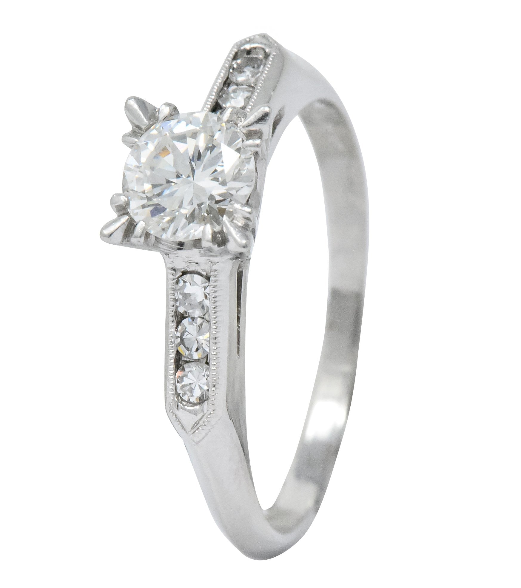 Retro 1.08 CTW Round Brilliant Cut Diamond Platinum Engagement Ring - Wilson's Estate Jewelry