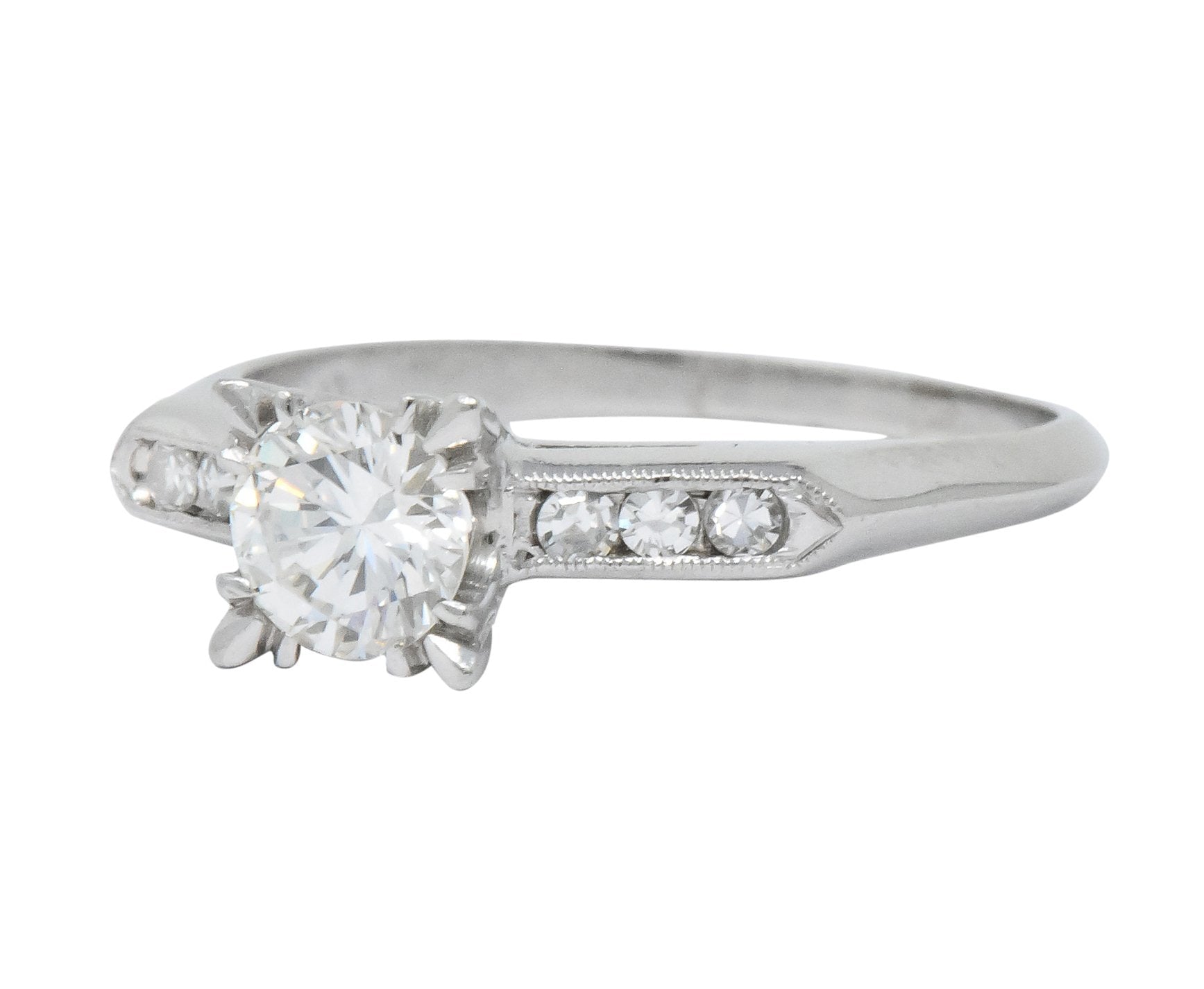 Retro 1.08 CTW Round Brilliant Cut Diamond Platinum Engagement Ring - Wilson's Estate Jewelry