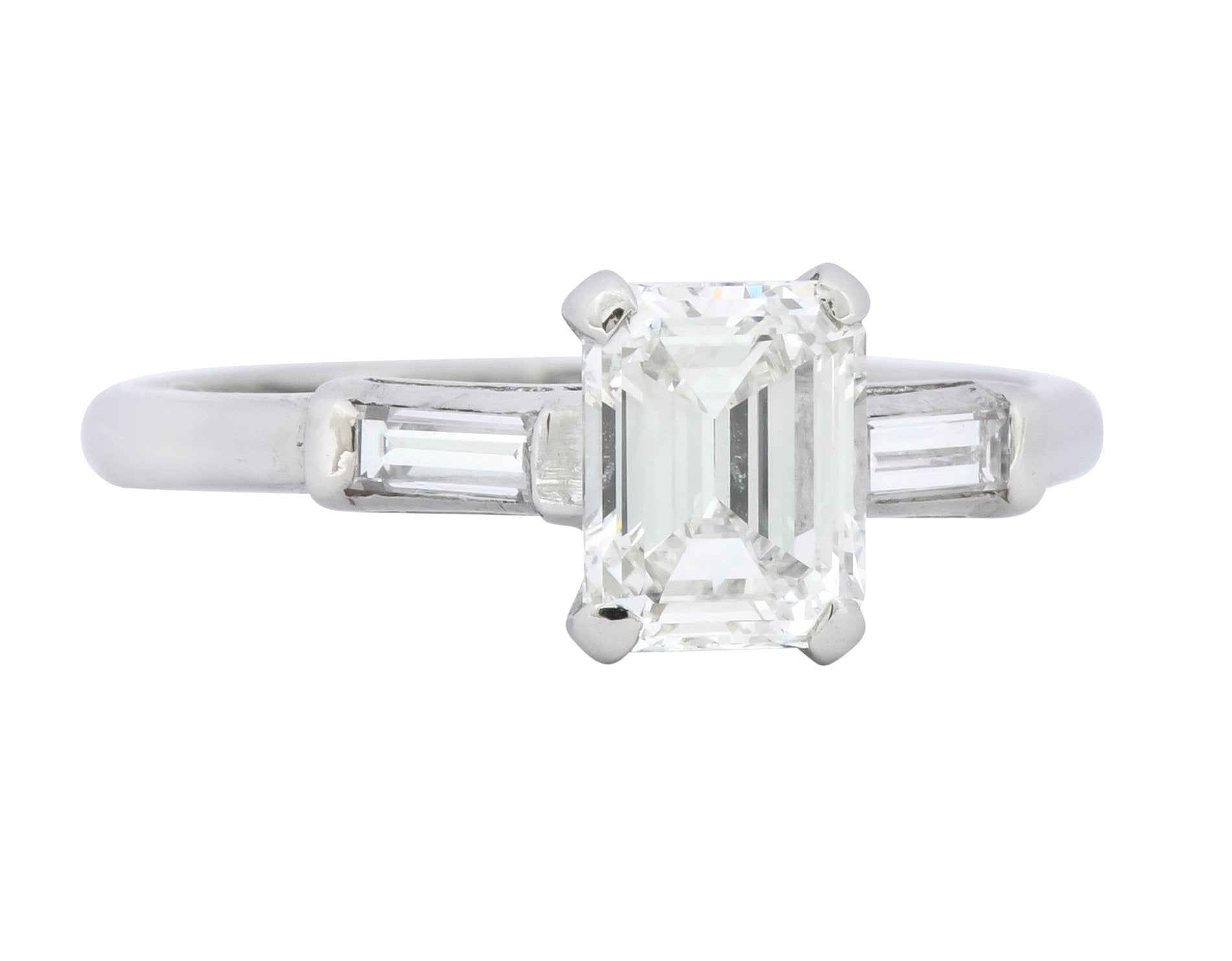 Retro 1.45 CTW Emerald Cut Diamond Platinum Lovebright Engagement Ring ...