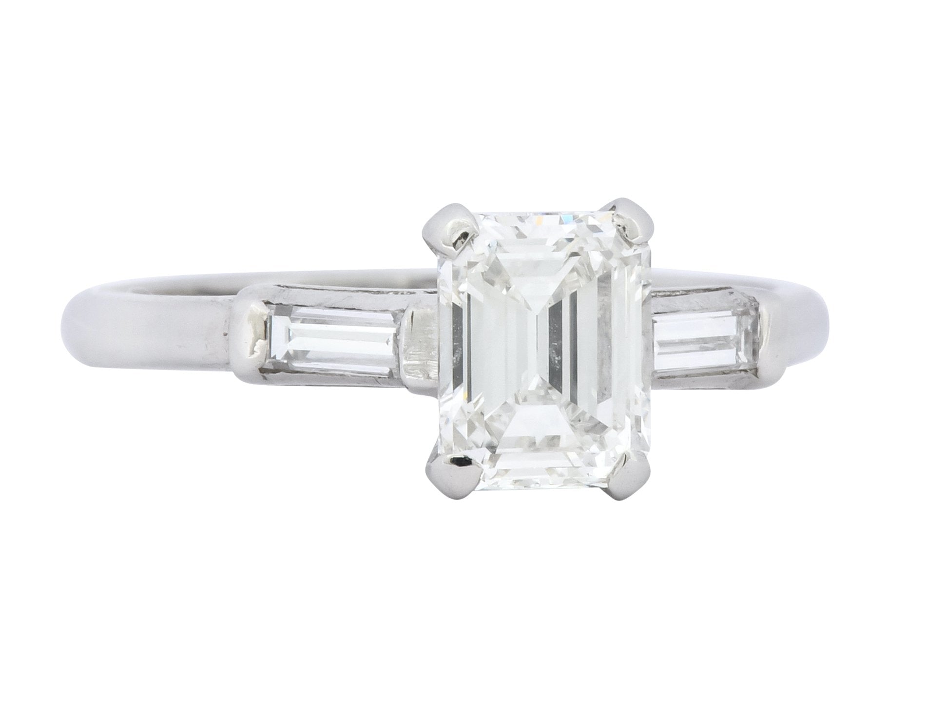 Retro 1.45 CTW Emerald Cut Diamond Platinum Lovebright Engagement Ring GIA - Wilson's Estate Jewelry