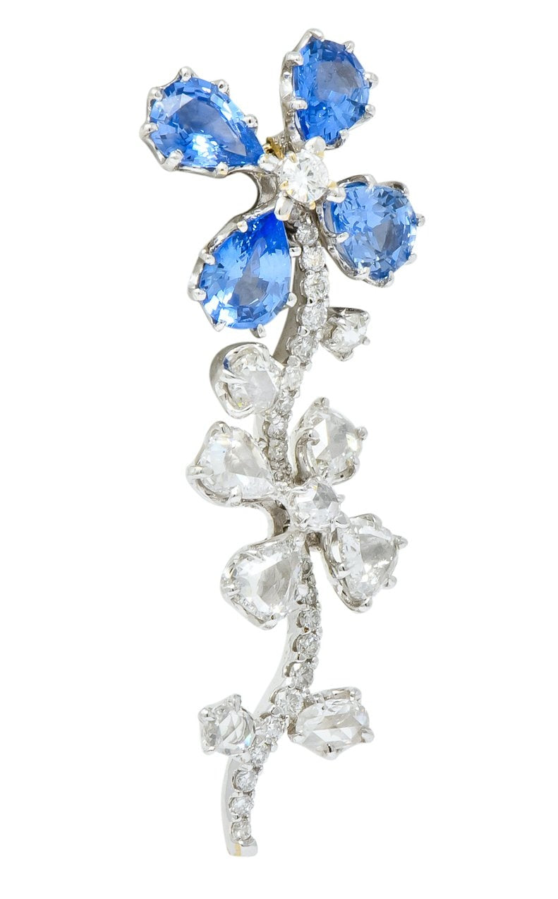 Retro 11.52 CTW Diamond Sapphire Platinum Articulated Flower Earrings - Wilson's Estate Jewelry