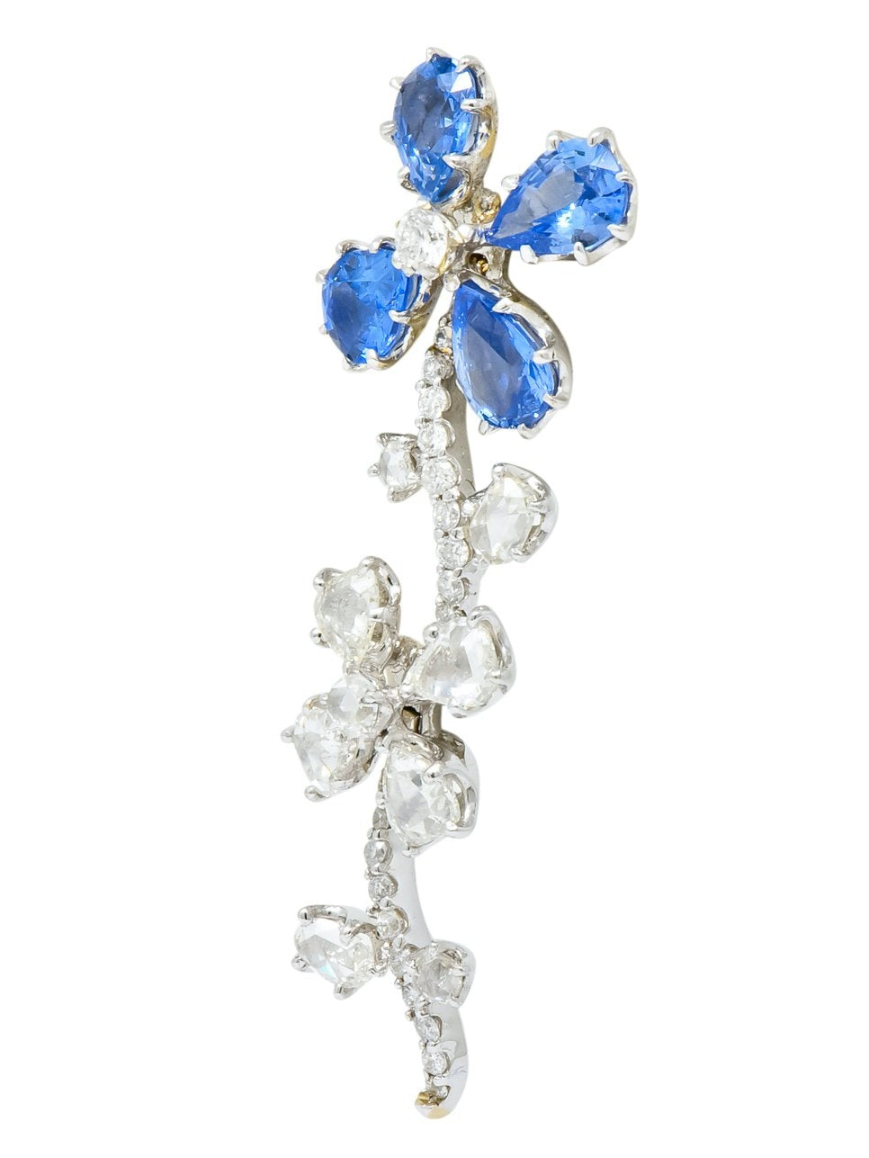 Retro 11.52 CTW Diamond Sapphire Platinum Articulated Flower Earrings - Wilson's Estate Jewelry