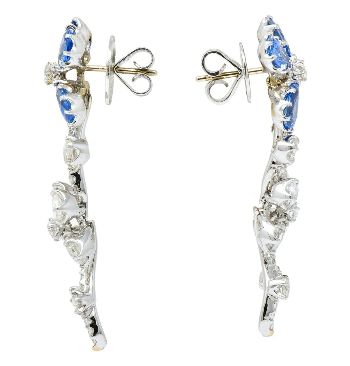 Retro 11.52 CTW Diamond Sapphire Platinum Articulated Flower Earrings - Wilson's Estate Jewelry