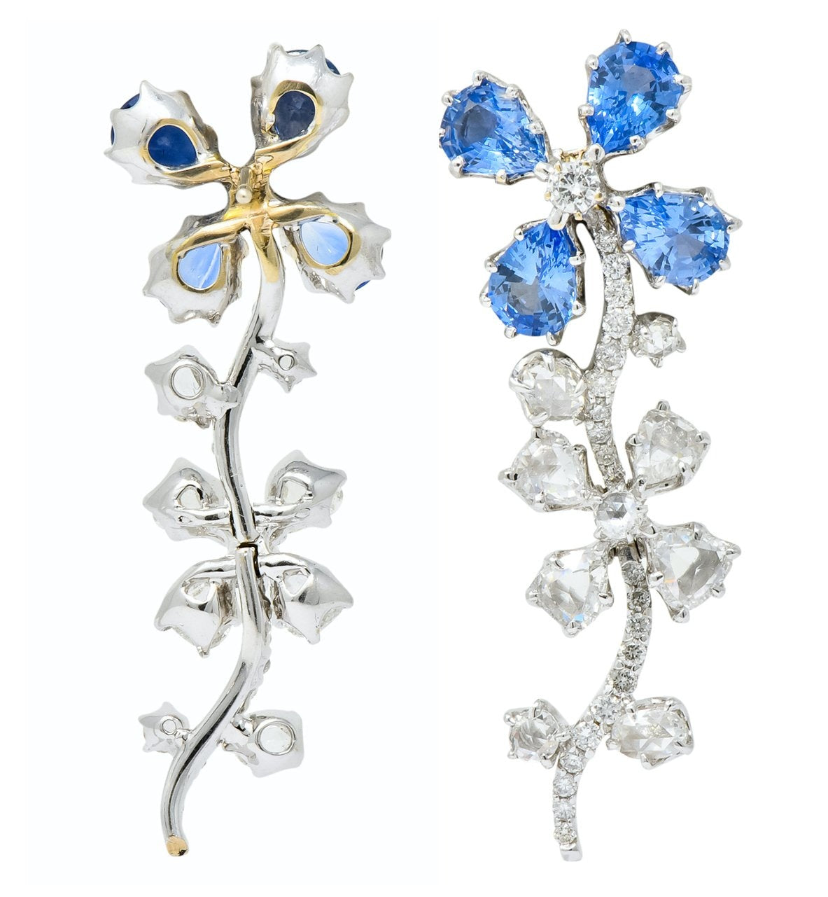 Retro 11.52 CTW Diamond Sapphire Platinum Articulated Flower Earrings - Wilson's Estate Jewelry