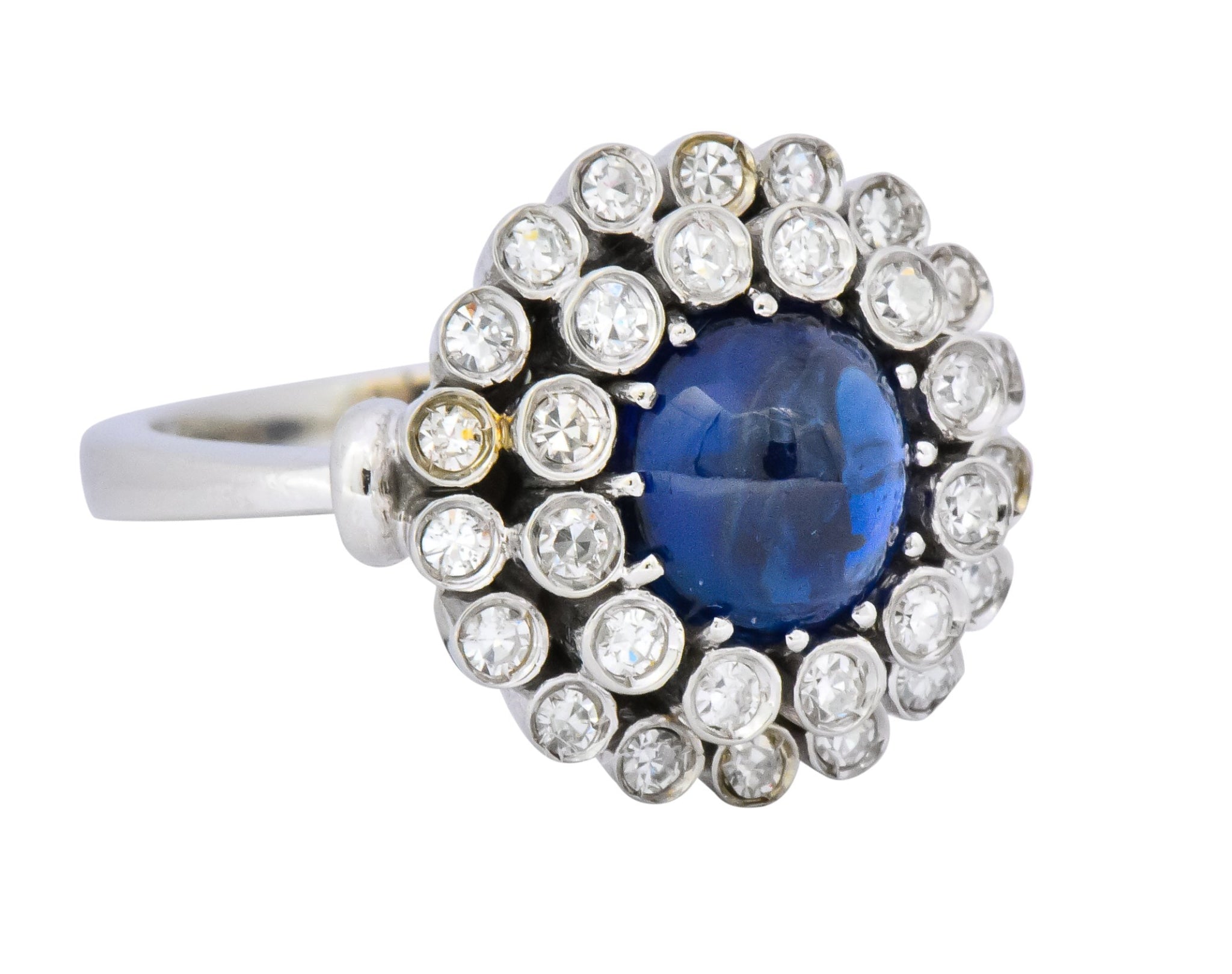 1950's Mid-Century 2.66 CTW No Heat Sapphire Diamond 18 Karat Gold Cluster Ring AGL - Wilson's Estate Jewelry