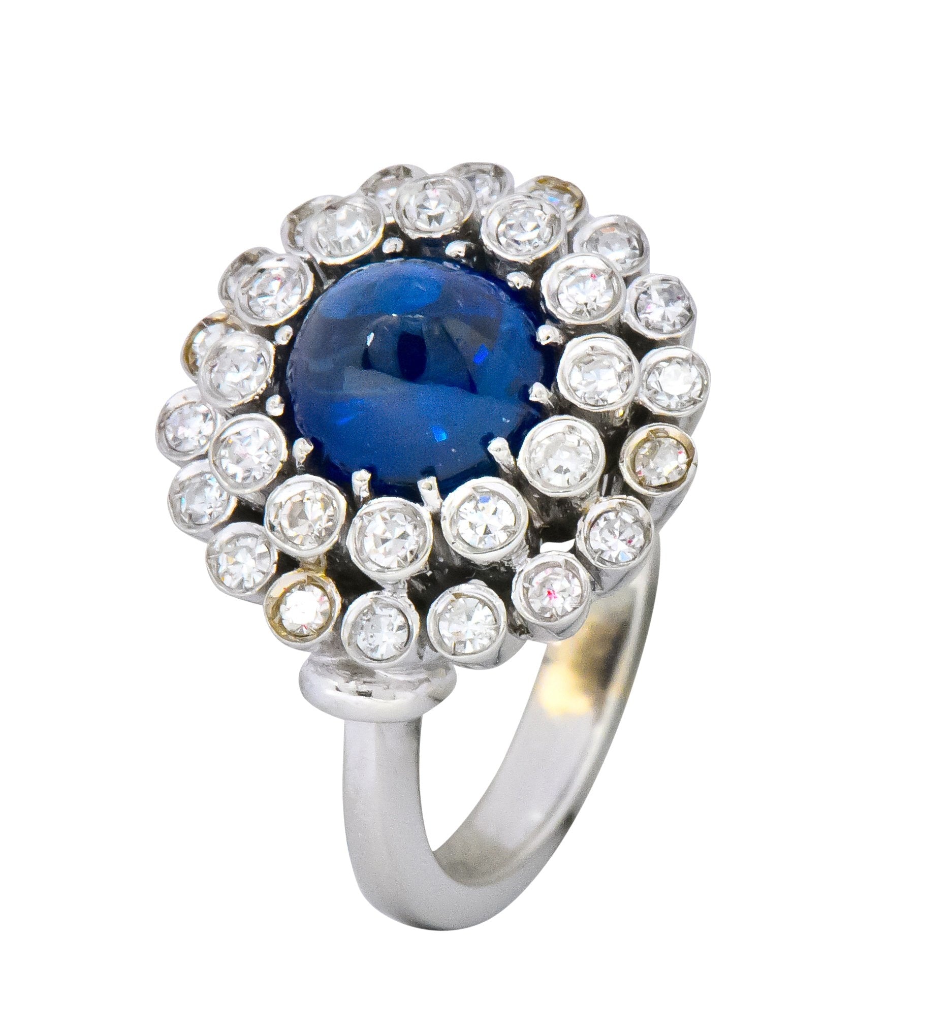 1950's Mid-Century 2.66 CTW No Heat Sapphire Diamond 18 Karat Gold Cluster Ring AGL - Wilson's Estate Jewelry