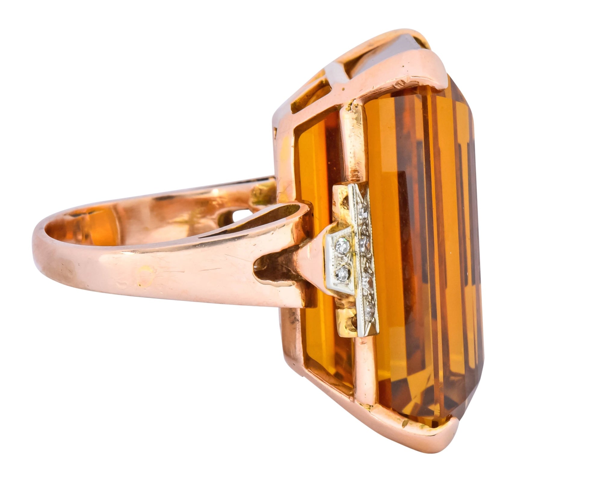 Retro 1950’s Citrine Diamond 14 Karat Gold Statement Cocktail Ring - Wilson's Estate Jewelry