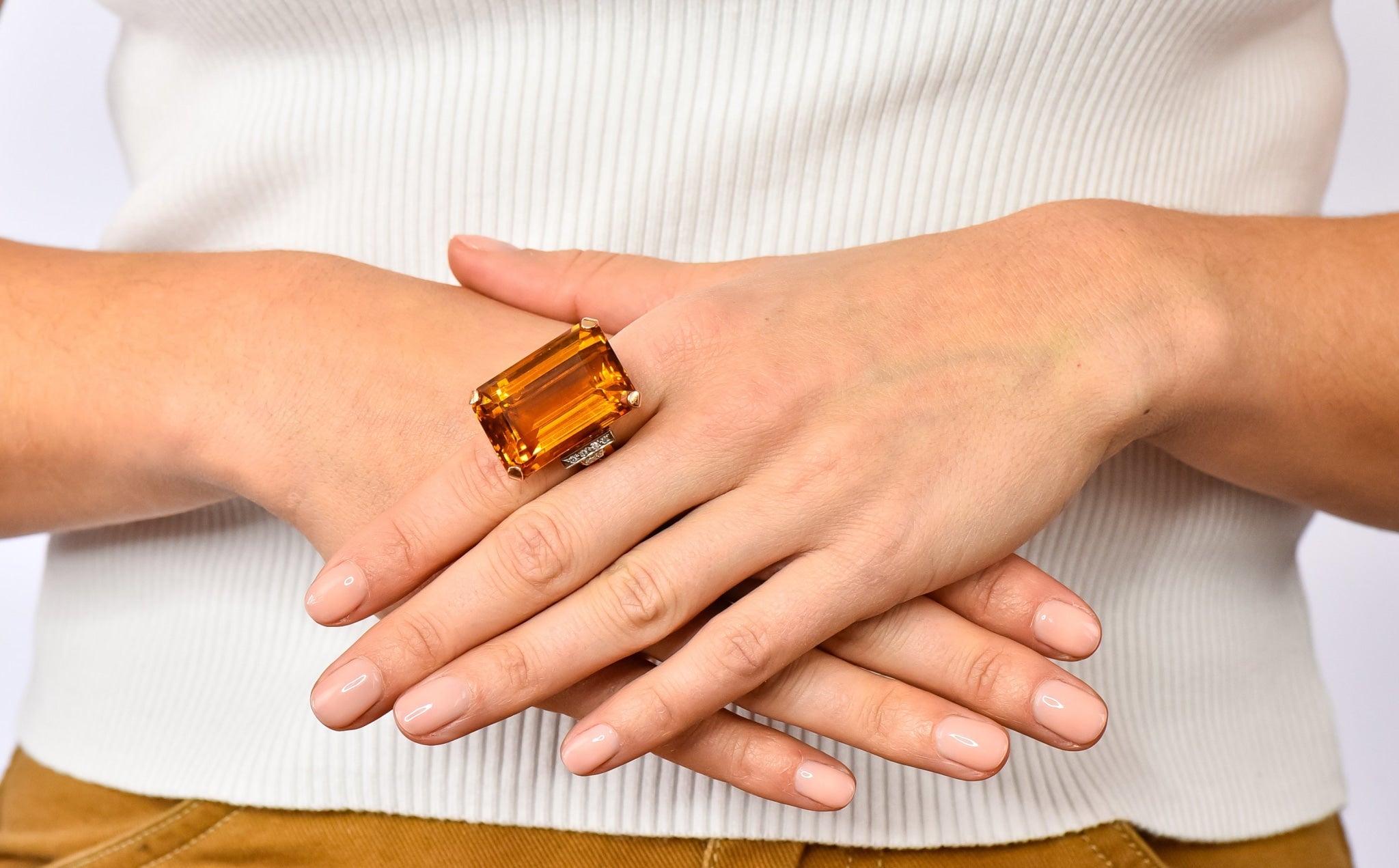 Retro 1950’s Citrine Diamond 14 Karat Gold Statement Cocktail Ring - Wilson's Estate Jewelry