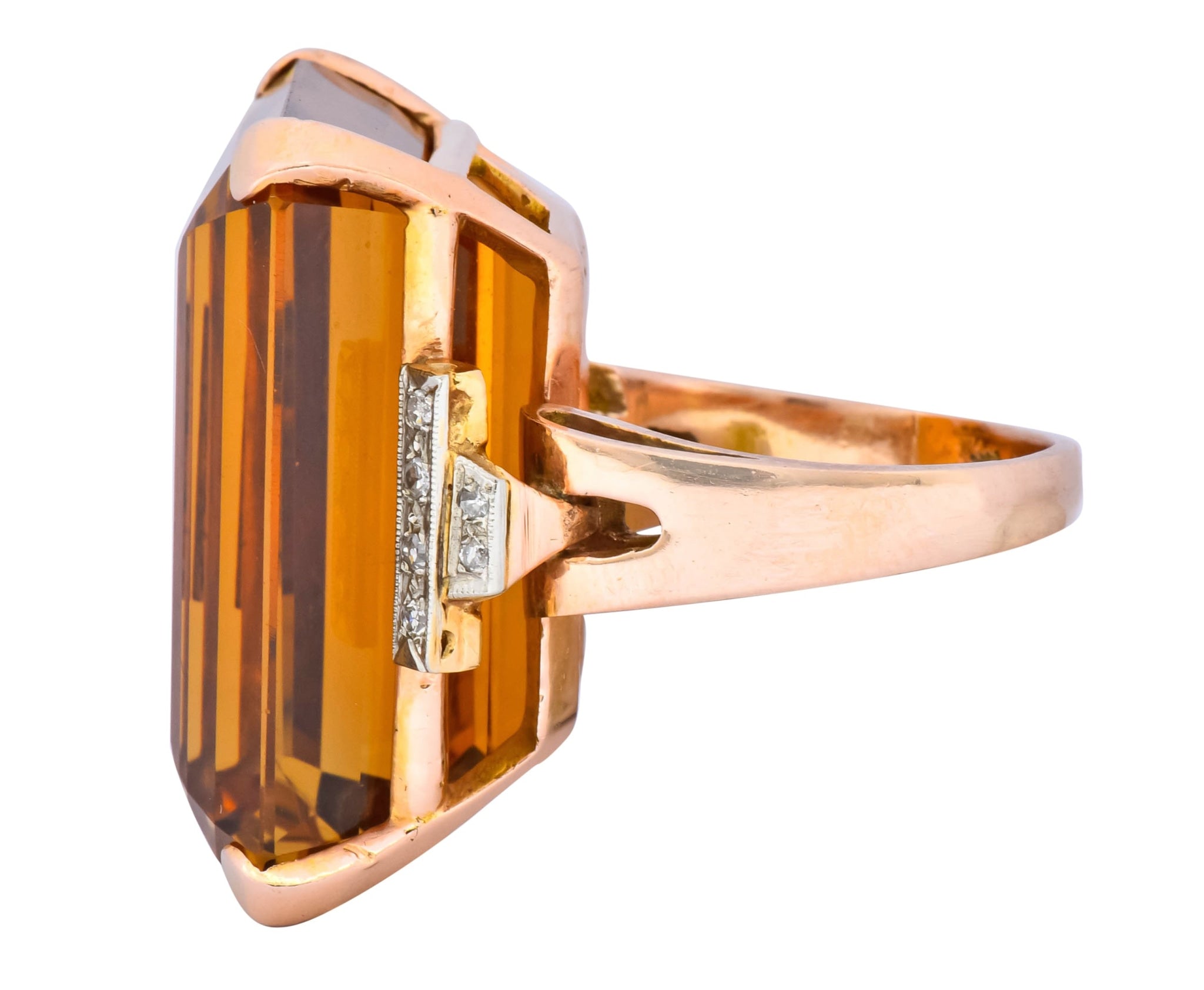 Retro 1950’s Citrine Diamond 14 Karat Gold Statement Cocktail Ring - Wilson's Estate Jewelry