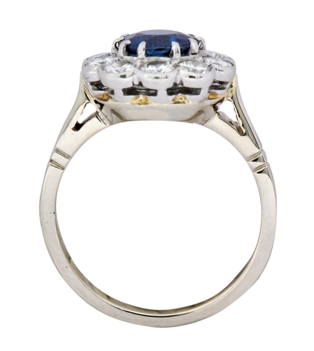 Retro 2.09 CTW No Heat Sapphire Diamond 14 Karat White Gold Cluster Ring GIA - Wilson's Estate Jewelry