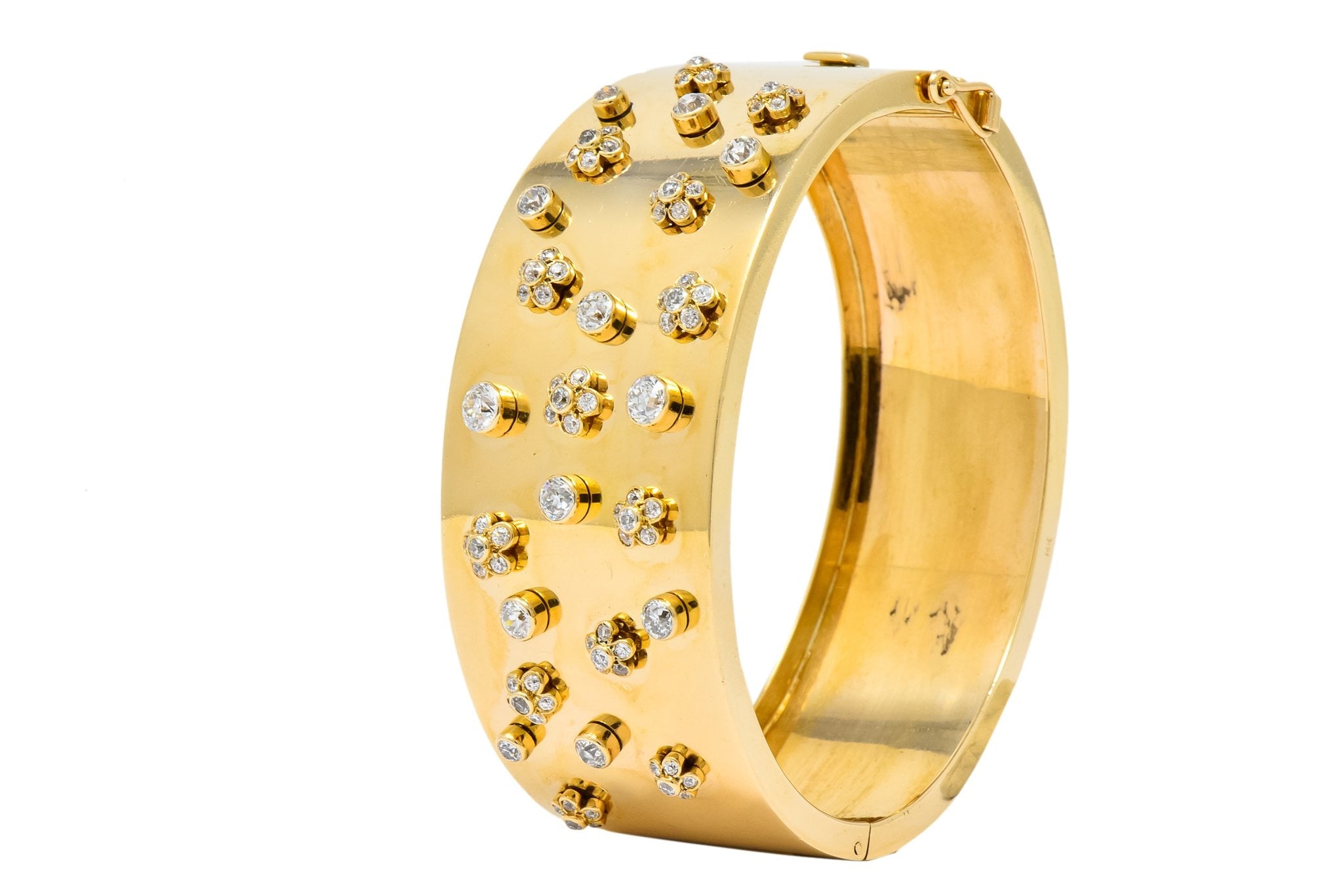 Retro 2.28 CTW Diamond 14 Karat Yellow Gold Bangle 1940's Bracelet - Wilson's Estate Jewelry