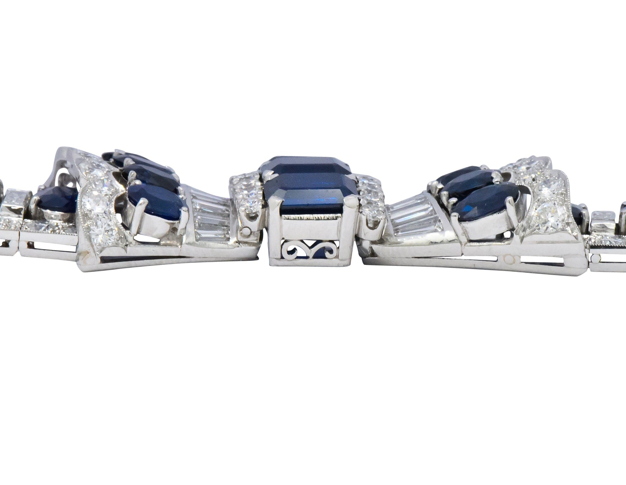 1950's Mid-Century 27.50 CTW Sapphire Diamond Platinum Bow Link Bracelet Wilson's Estate Jewelry