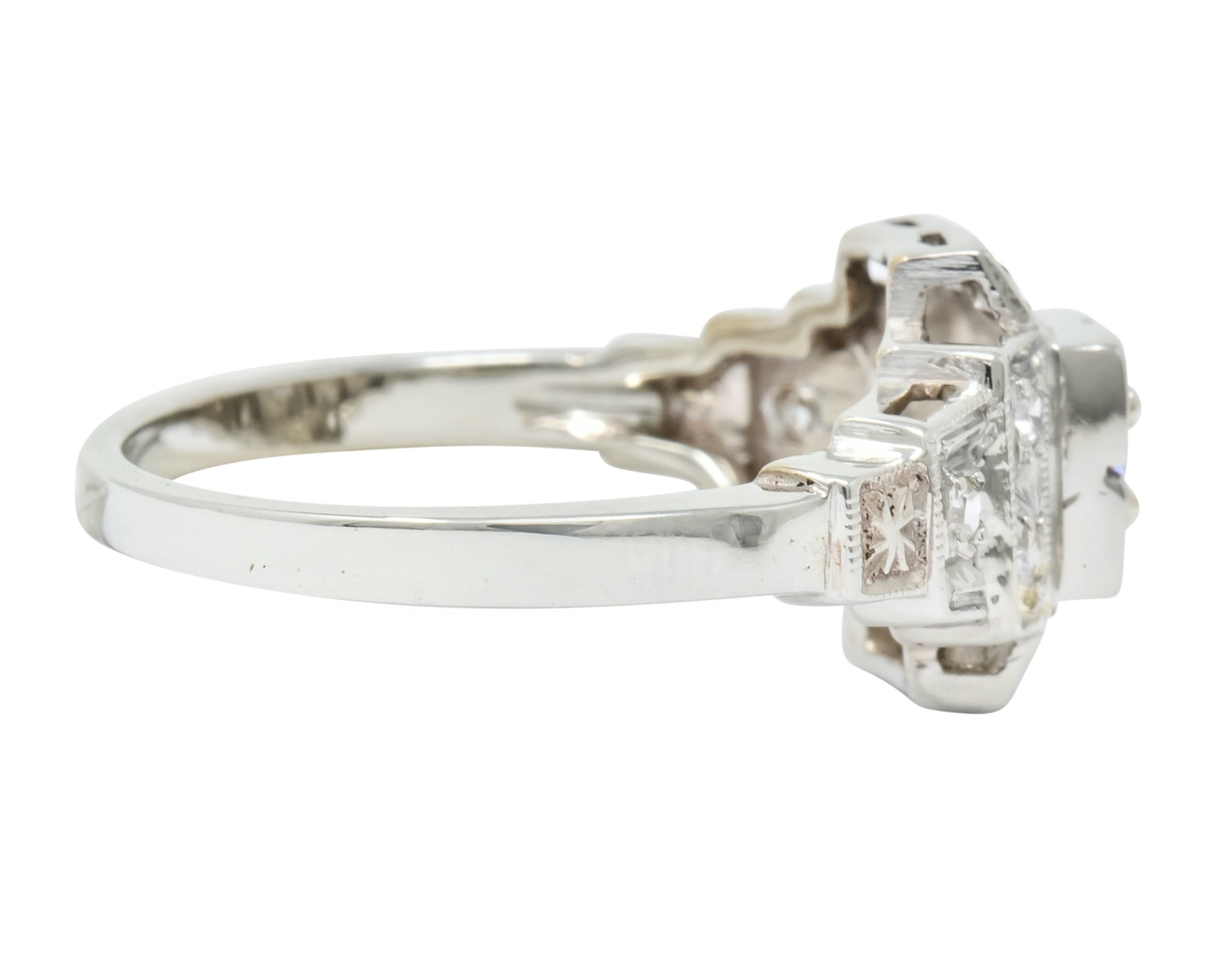 Retro Diamond 14 Karat White Gold Engagement Ring Circa 1940's - Wilson's Estate Jewelry