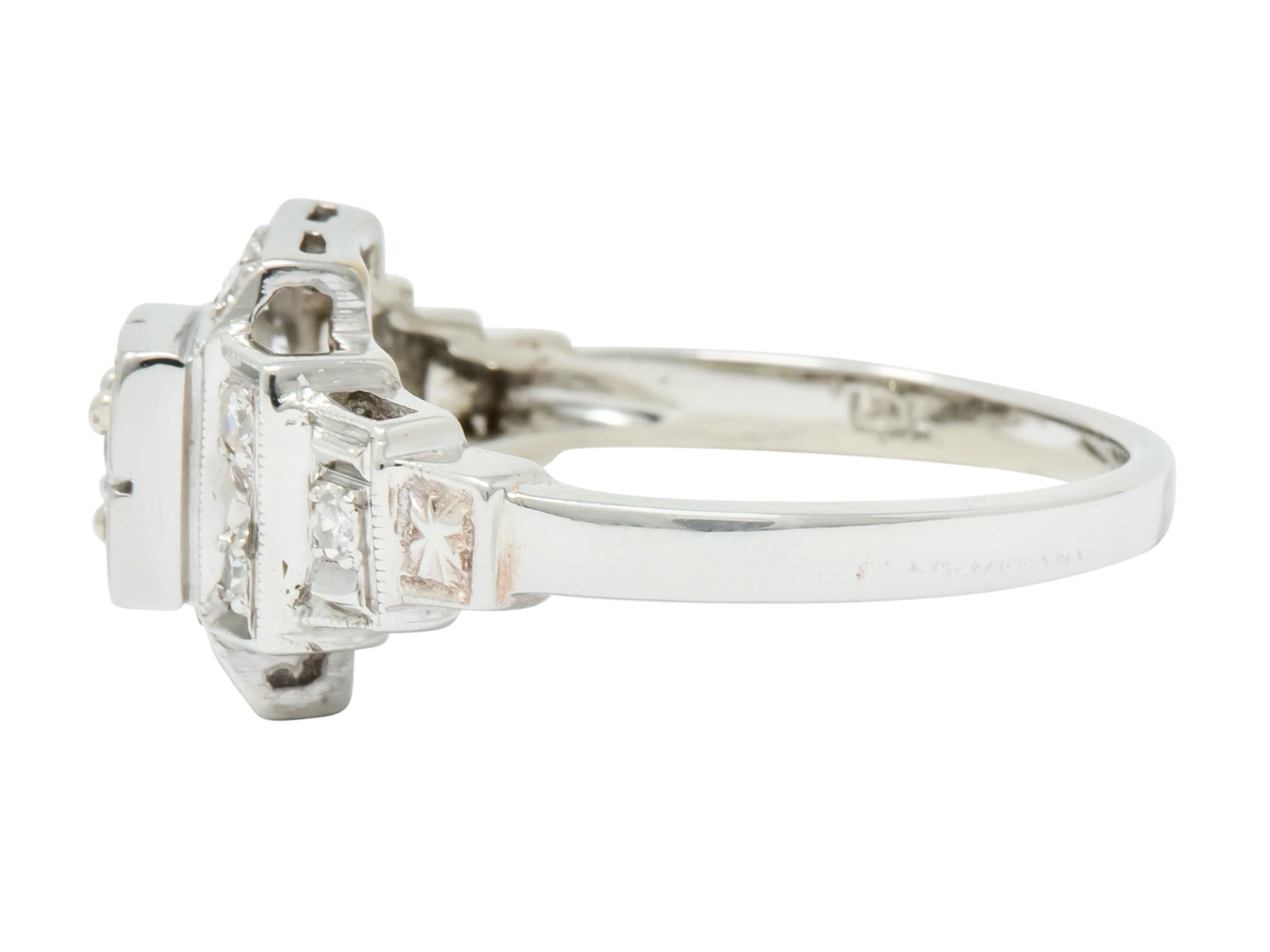 Retro Diamond 14 Karat White Gold Engagement Ring Circa 1940's - Wilson's Estate Jewelry