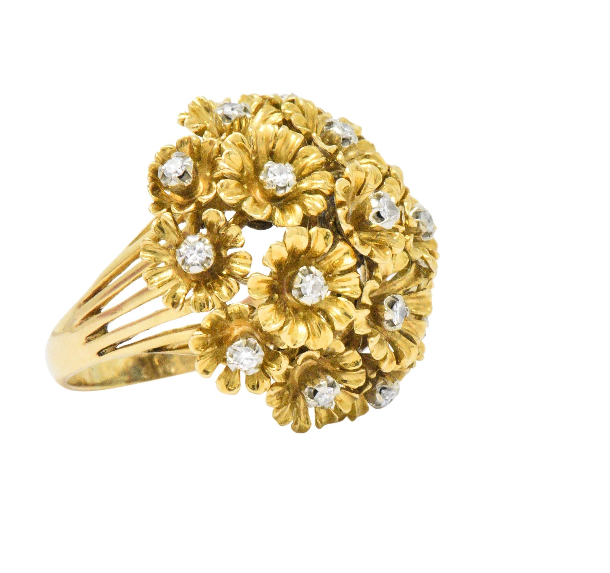 Retro Diamond 18 Karat Gold Flower Bouquet En Tremblant Ring | Wilson's ...
