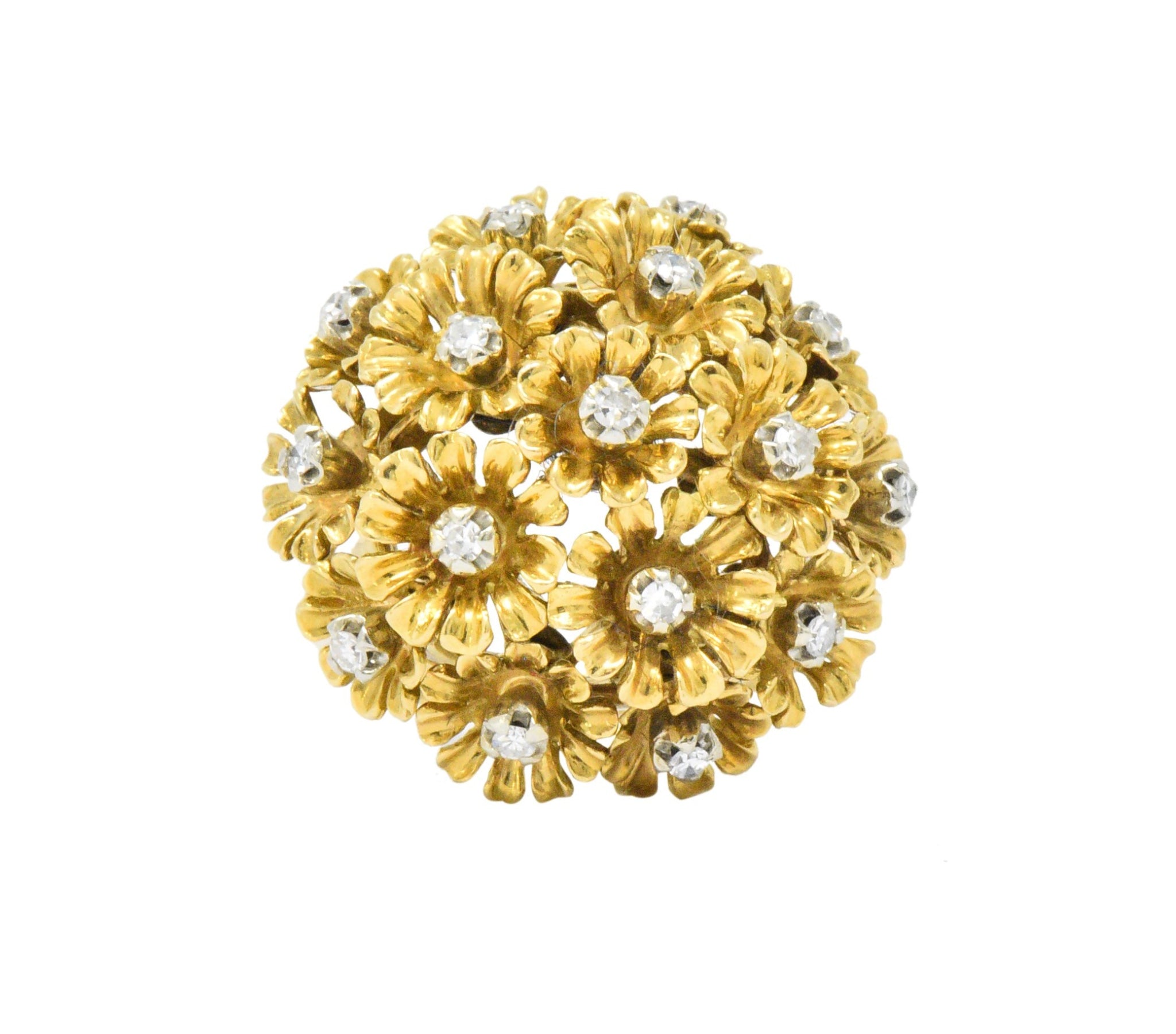 Retro Diamond 18 Karat Gold Flower Bouquet En Tremblant Ring Wilson's Estate Jewelry