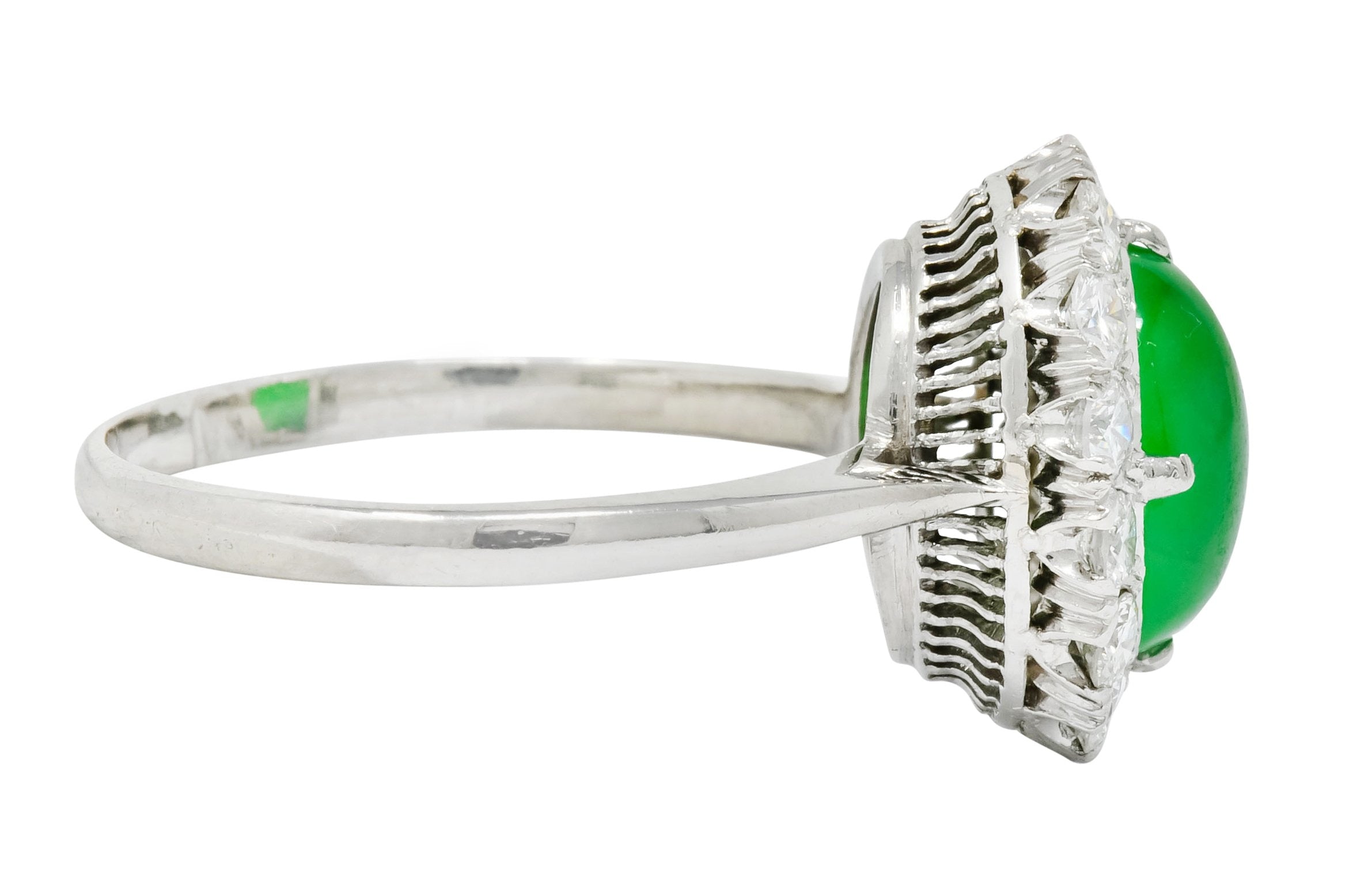 Retro Diamond Jadeite Jade Cabochon Platinum Cluster Ring Circa 1940s - Wilson's Estate Jewelry