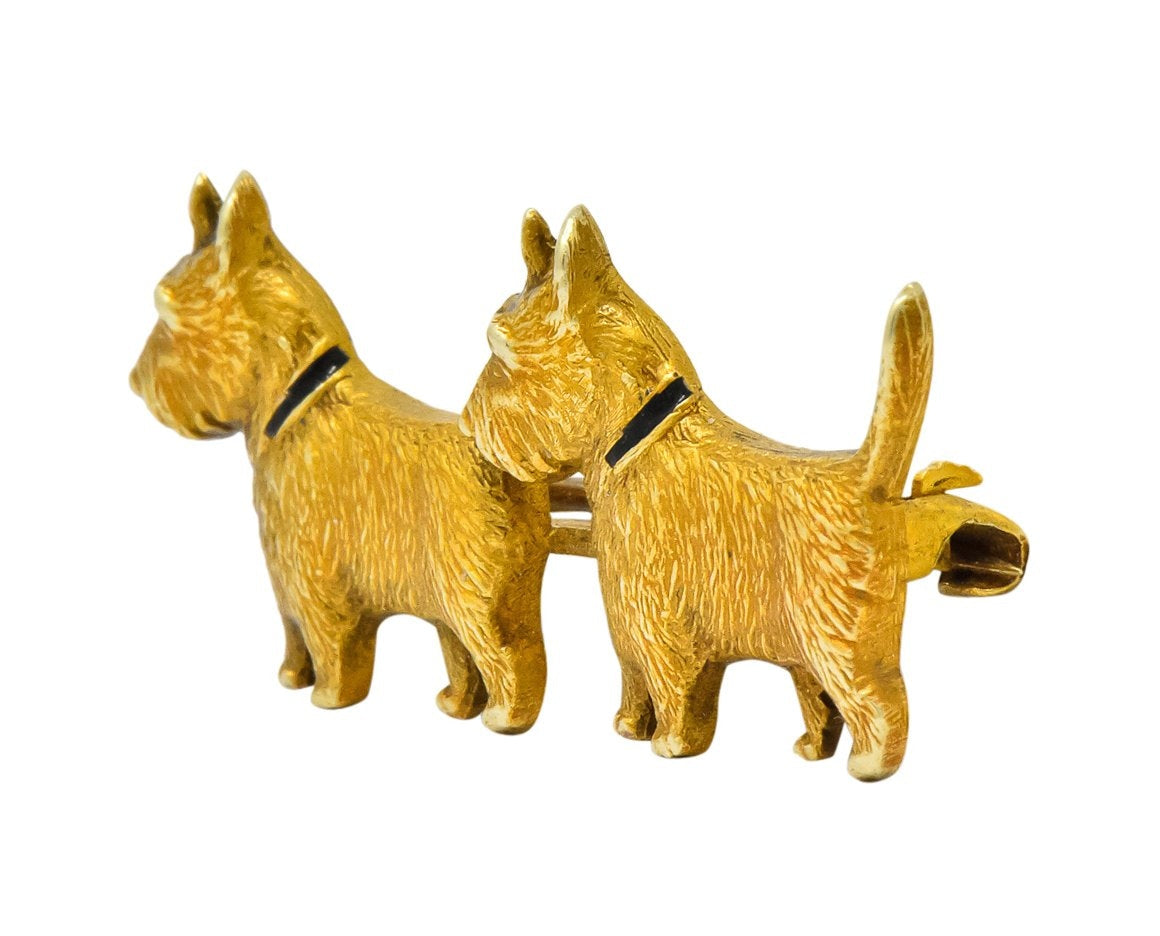 Retro Enamel Scottish Terrier 14 Karat Gold Brooch - Wilson's Estate Jewelry