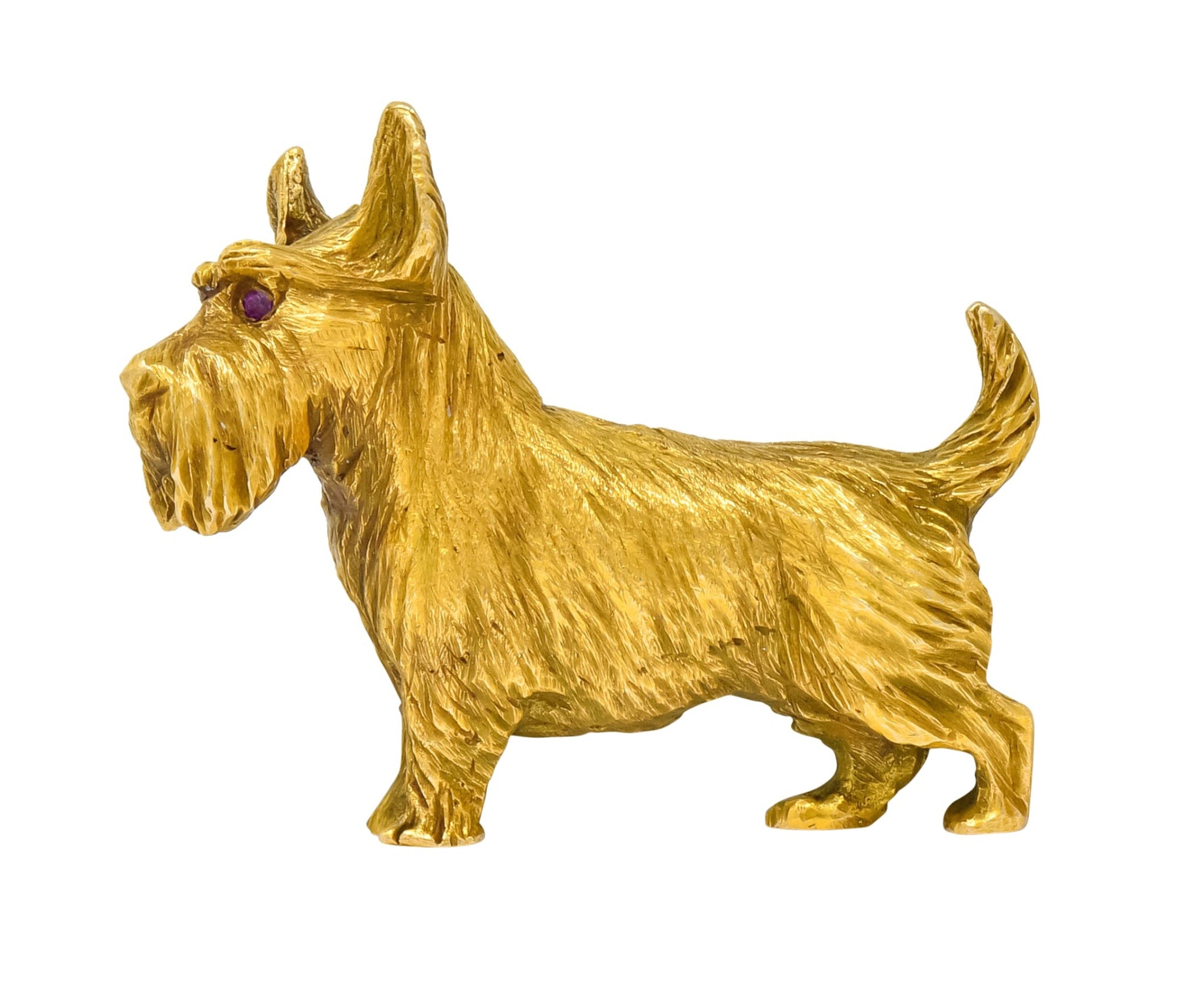 Retro Scottish Terrier 14 Karat Yellow Gold Ruby Brooch Circa 1940 - Wilson's Estate Jewelry