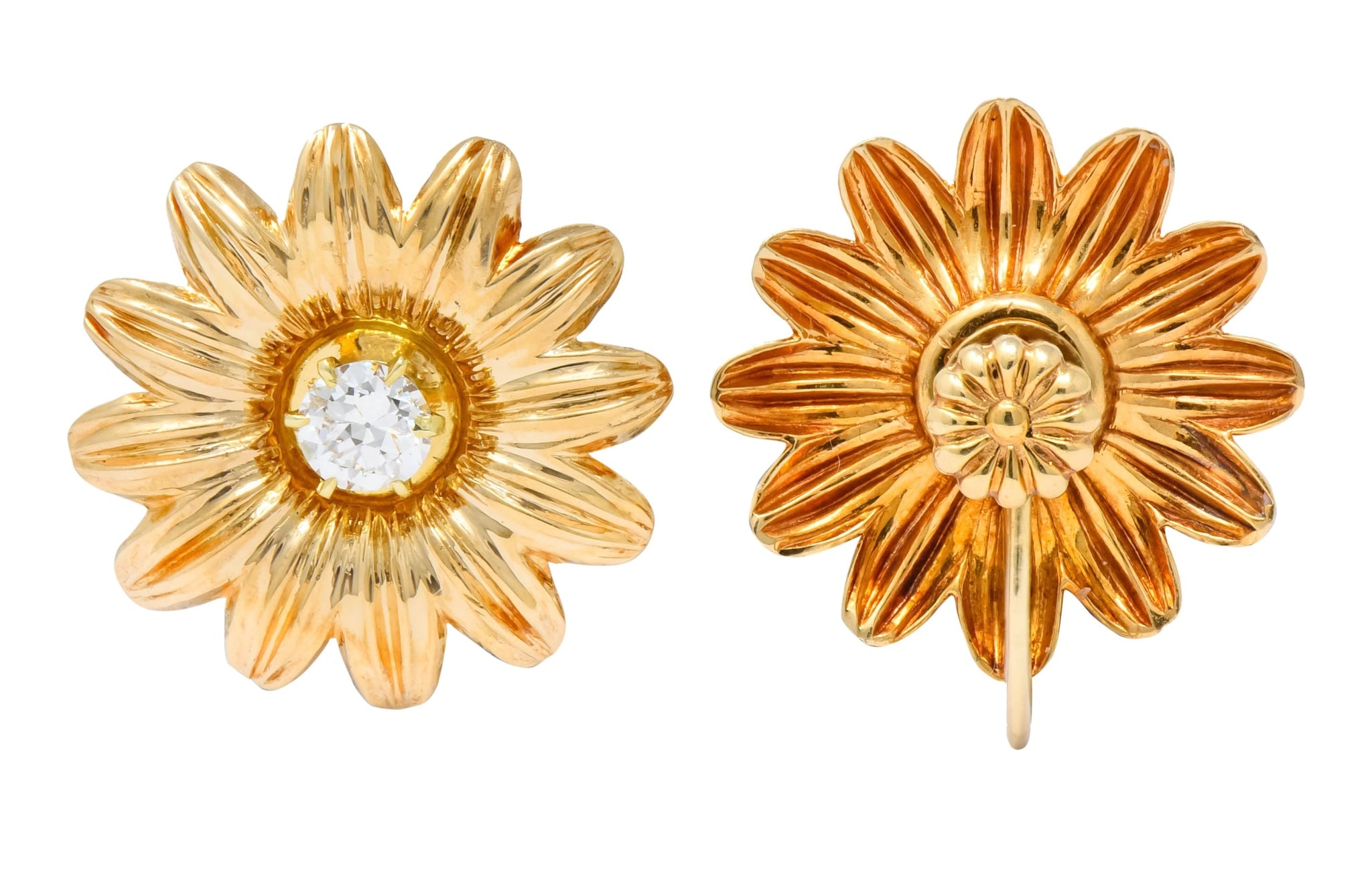 Retro Tiffany & Co. 0.52 CTW Diamond 14 Karat Gold Flower Screw Back Earrings - Wilson's Estate Jewelry