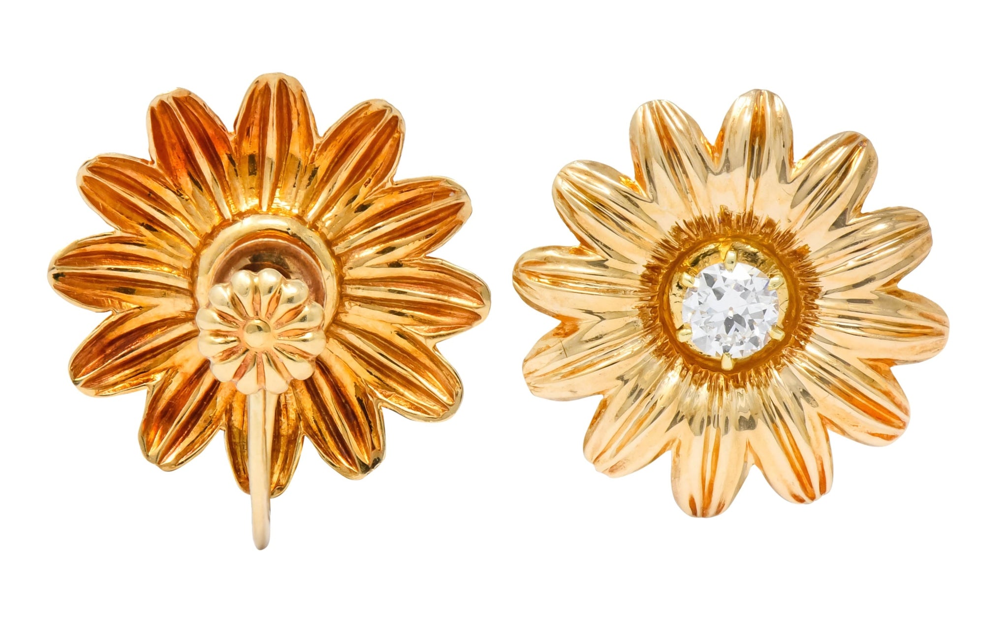 Retro Tiffany & Co. 0.52 CTW Diamond 14 Karat Gold Flower Screw Back Earrings - Wilson's Estate Jewelry