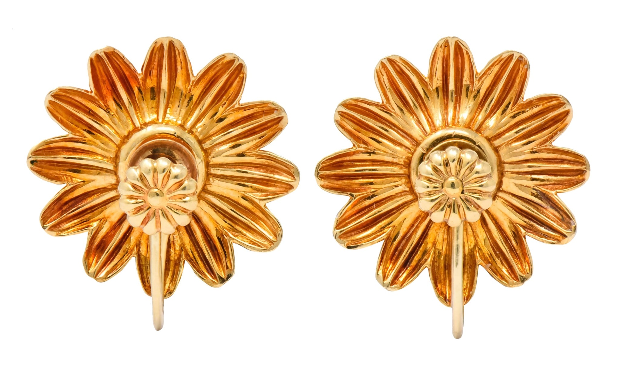 Retro Tiffany & Co. 0.52 CTW Diamond 14 Karat Gold Flower Screw Back Earrings - Wilson's Estate Jewelry