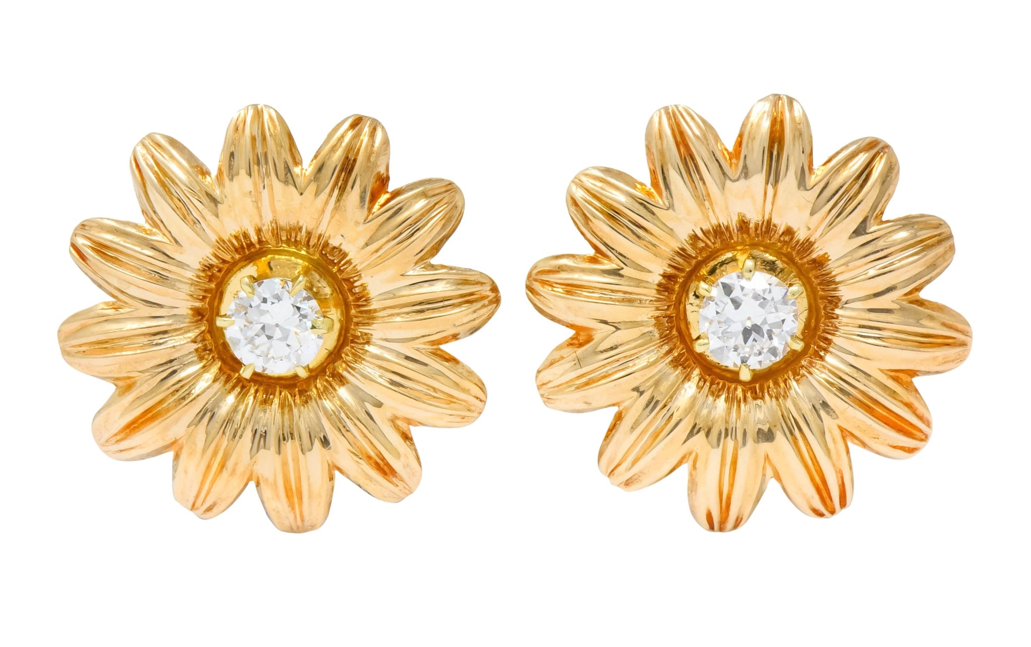 Retro Tiffany & Co. 0.52 CTW Diamond 14 Karat Gold Flower Screw Back Earrings - Wilson's Estate Jewelry