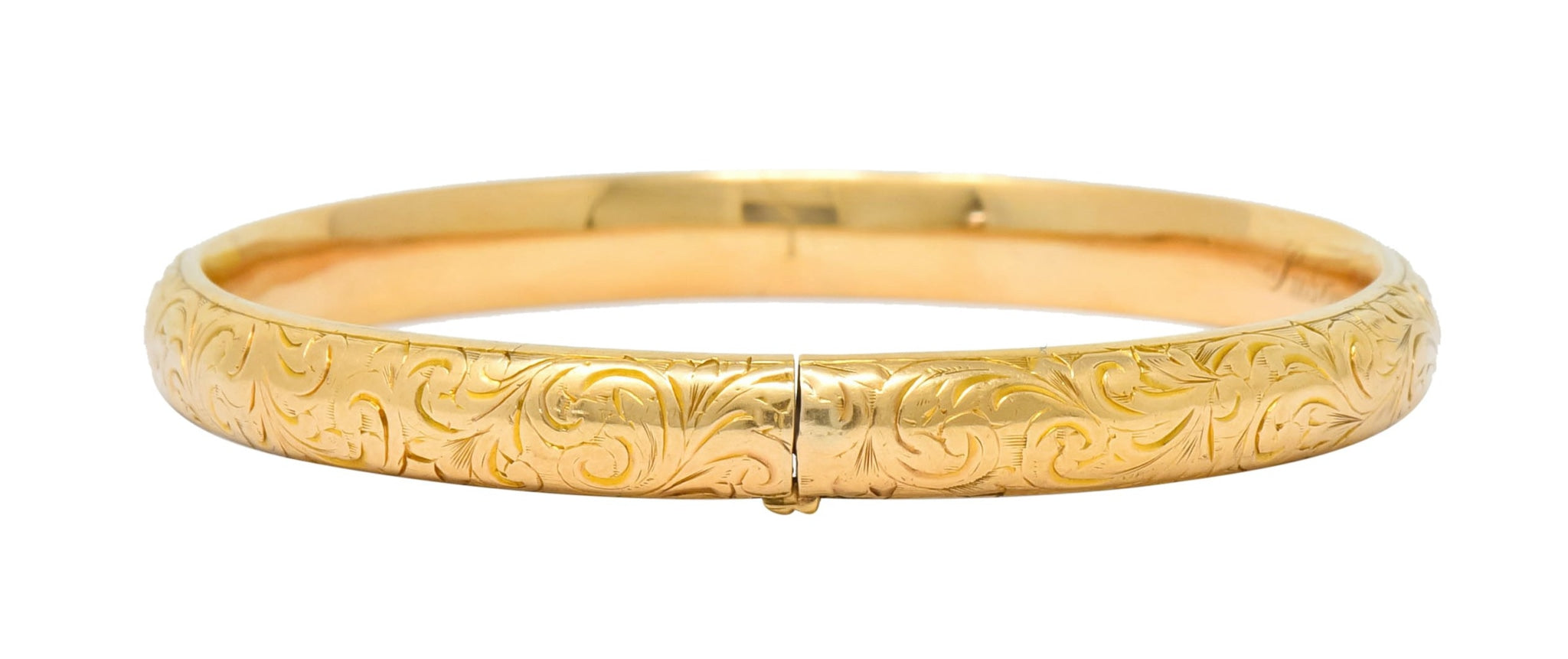 Riker Brothers Art Nouveau 14 Karat Gold Hinged Bangle Bracelet - Wilson's Estate Jewelry