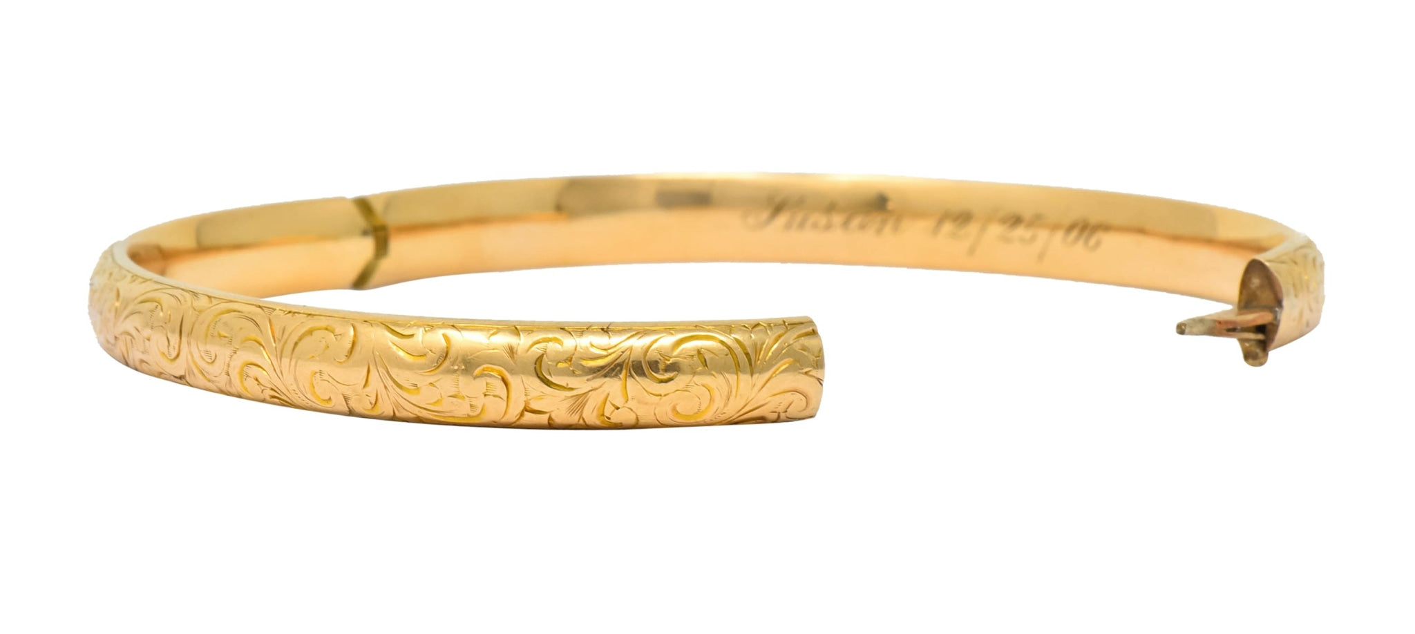 Riker Brothers Art Nouveau 14 Karat Gold Hinged Bangle Bracelet - Wilson's Estate Jewelry