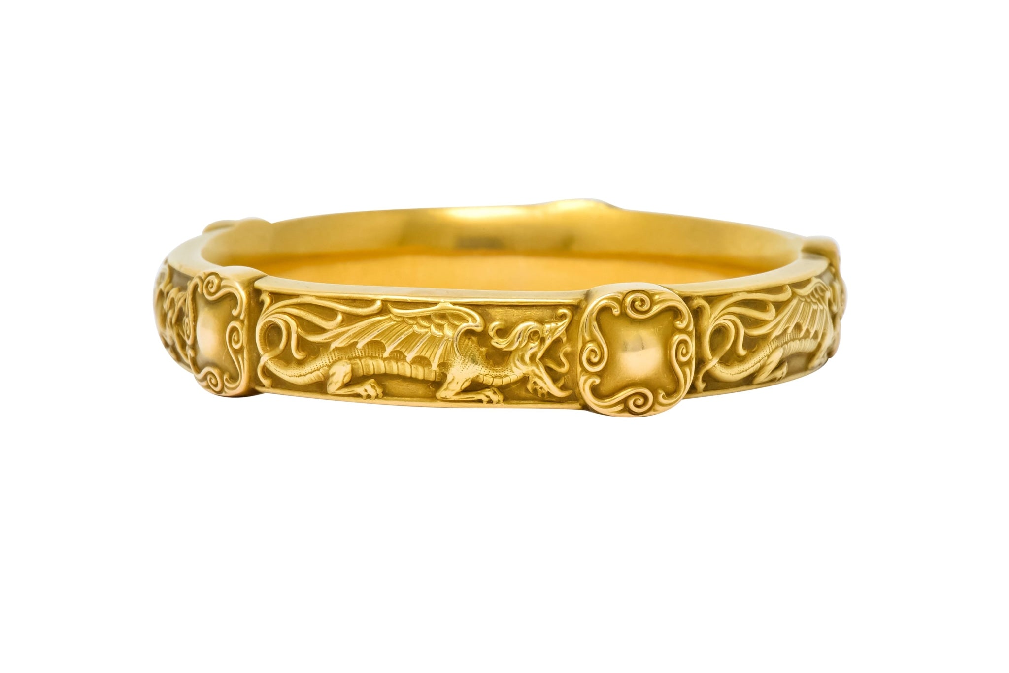 Riker Brothers Art Nouveau 14 Karat Gold Dragon Bangle Bracelet - Wilson's Estate Jewelry