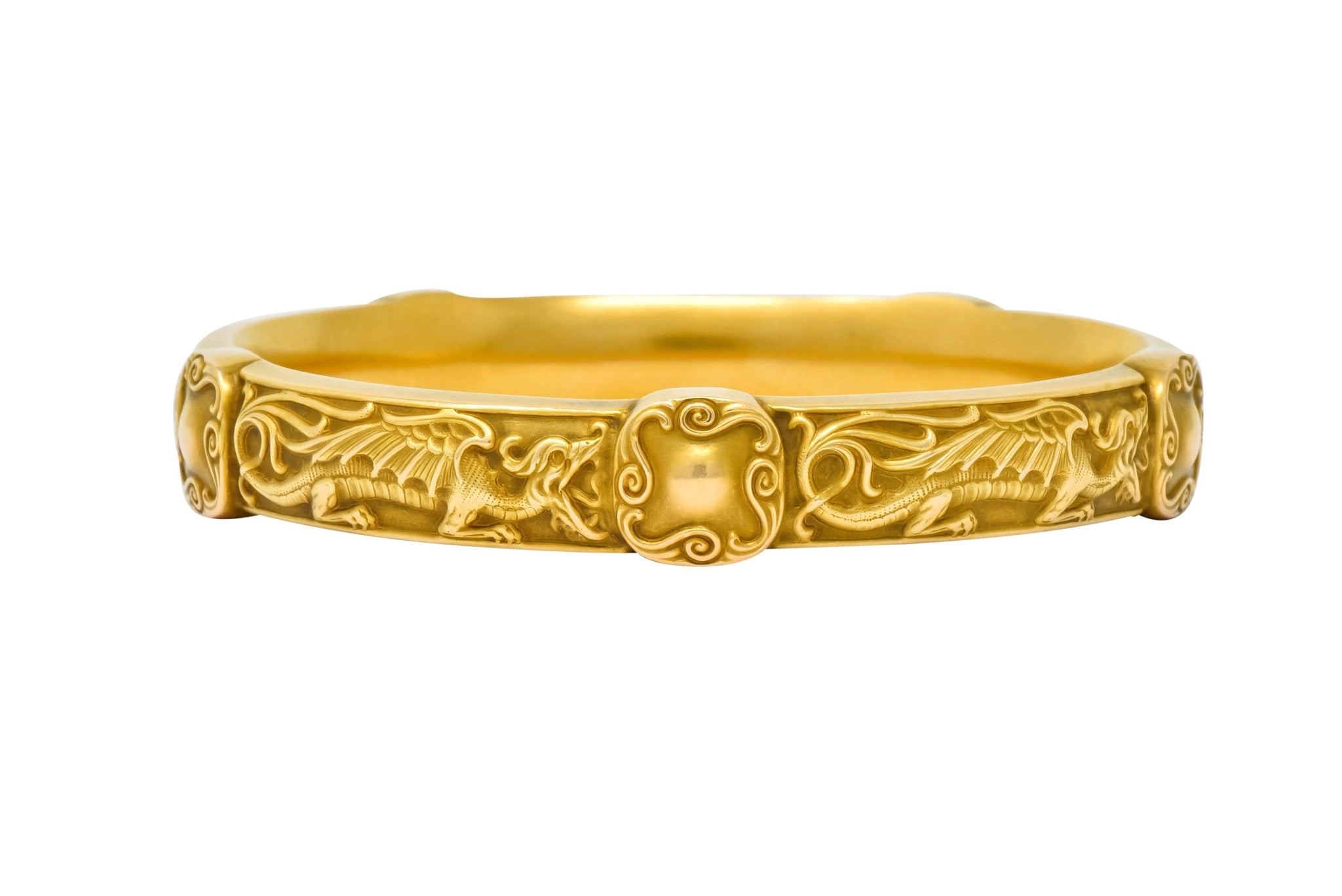 Riker Brothers Art Nouveau 14 Karat Gold Dragon Bangle Bracelet - Wilson's Estate Jewelry