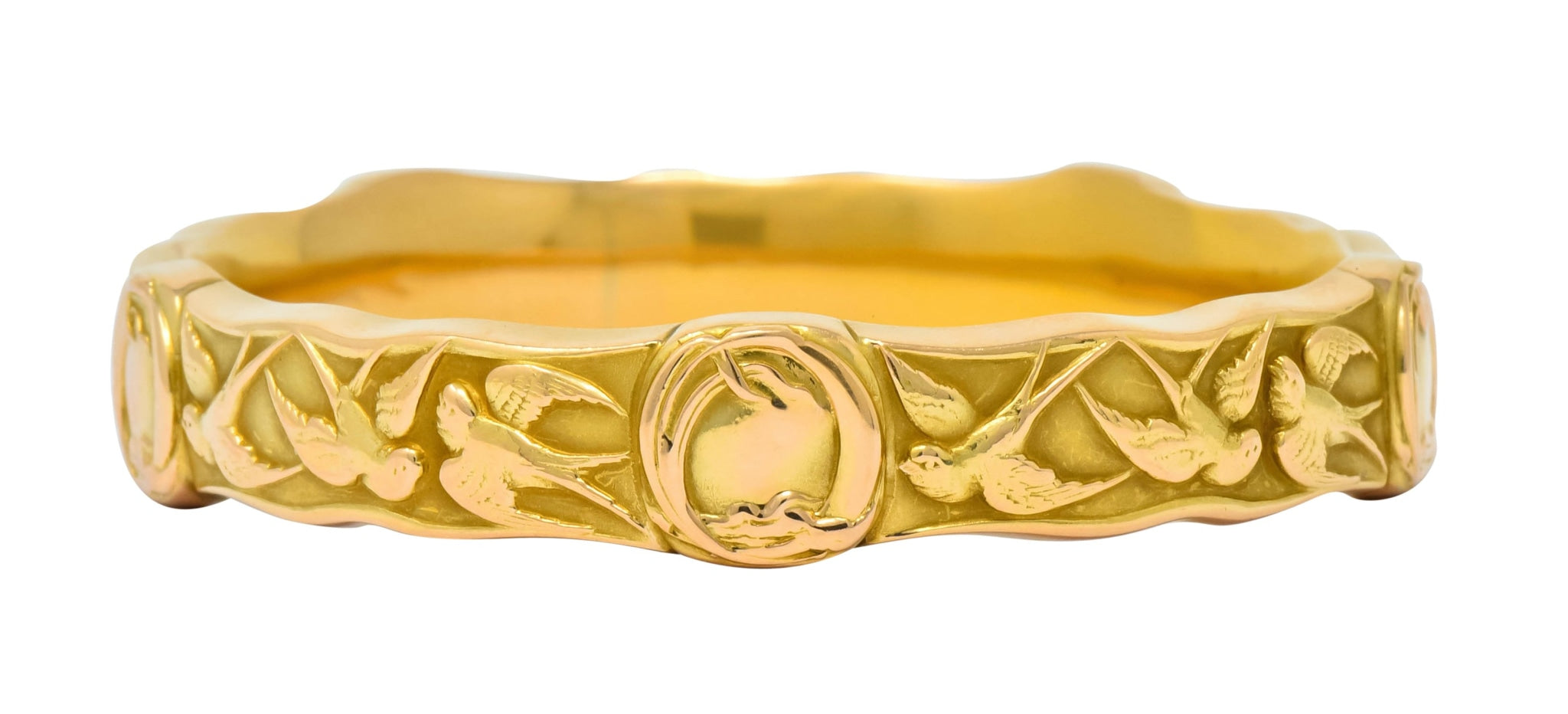 Riker Brothers Art Nouveau 14 Karat Gold Swallow Birds Bangle Bracelet - Wilson's Estate Jewelry