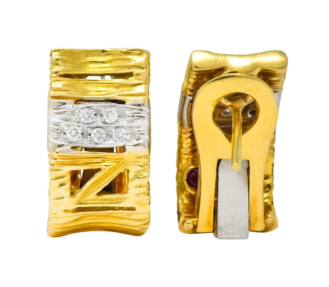 Roberto Coin Diamond 18 Karat Two-Tone Gold Italian Elephantina Earrings - Wilson's Estate Jewelry